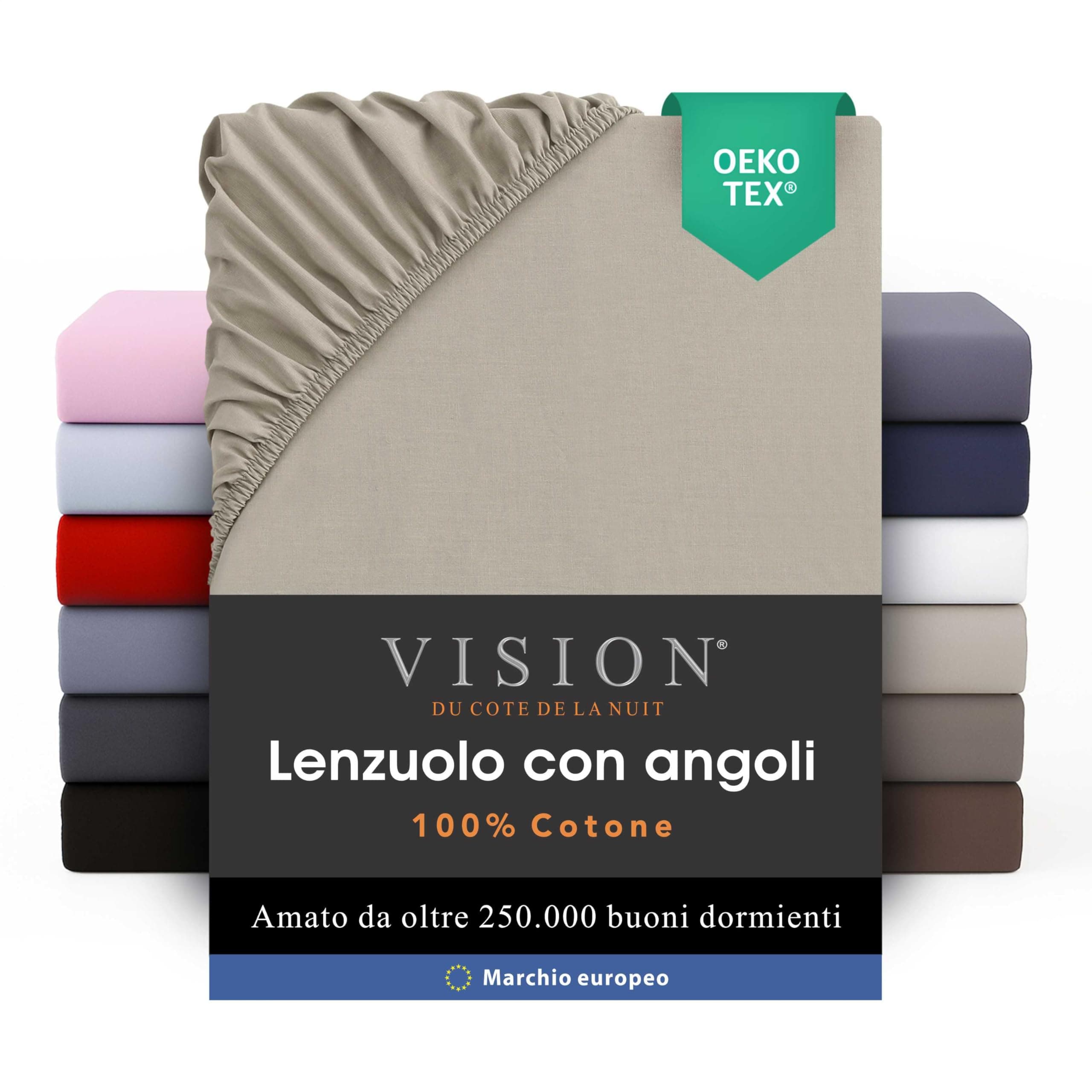 VISION Lenzuolo con angoli - 100% cotone - Letto matrimoniale (160 x 200 cm) - Angoli elasticizzati - Adatto a materassi fino a 25 cm - Certificato Oeko-Tex - Lavabile in lavatrice - Colore: beige