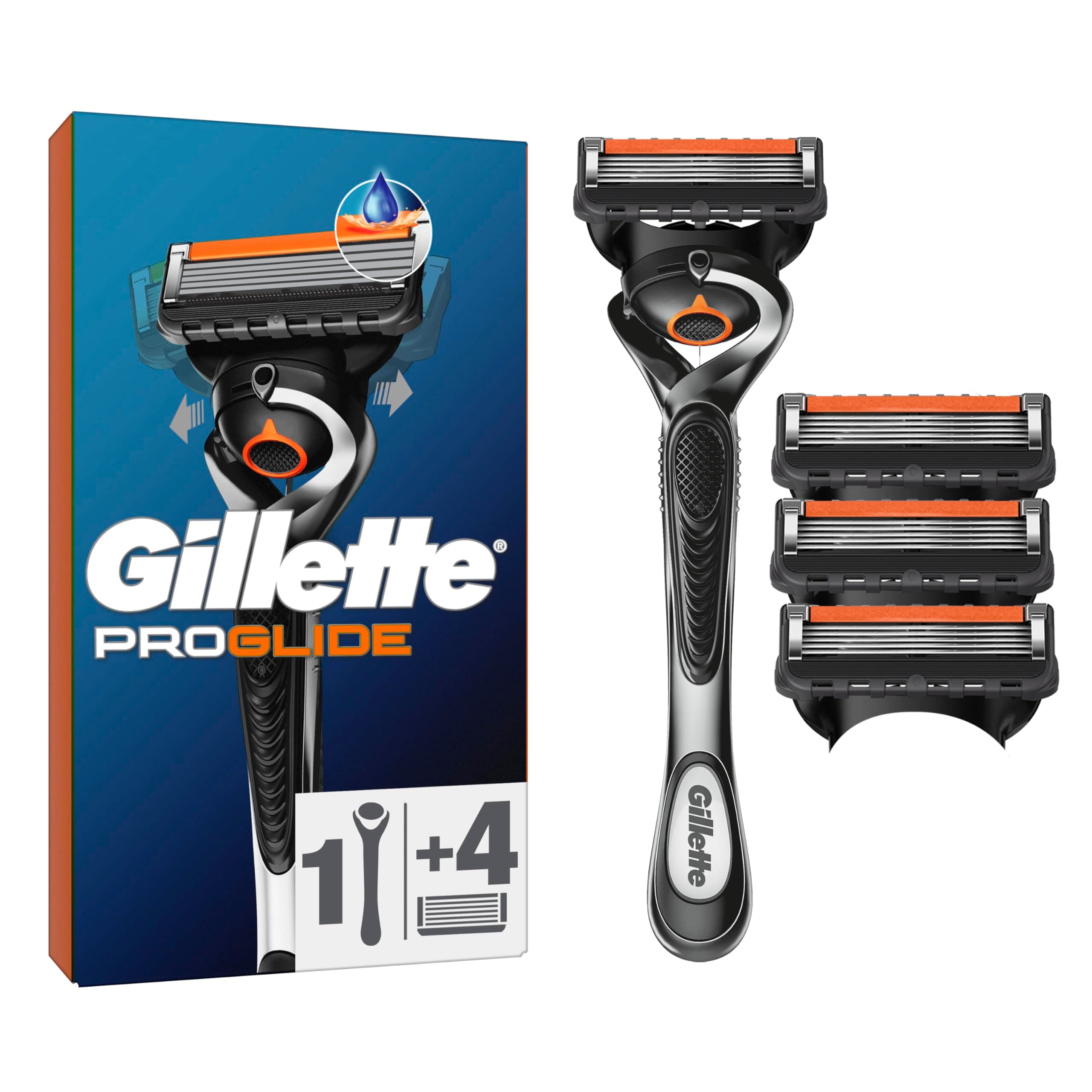 Gillette ProGlide Maquinilla De Afeitar Para Hombre, 1 Mango De Maquinilla De Afeitar Gillette + 4 Recambios Para Máquina De Afeitar, Diseñada Para Un Afeitado Apurado, Con Banda Lubricante