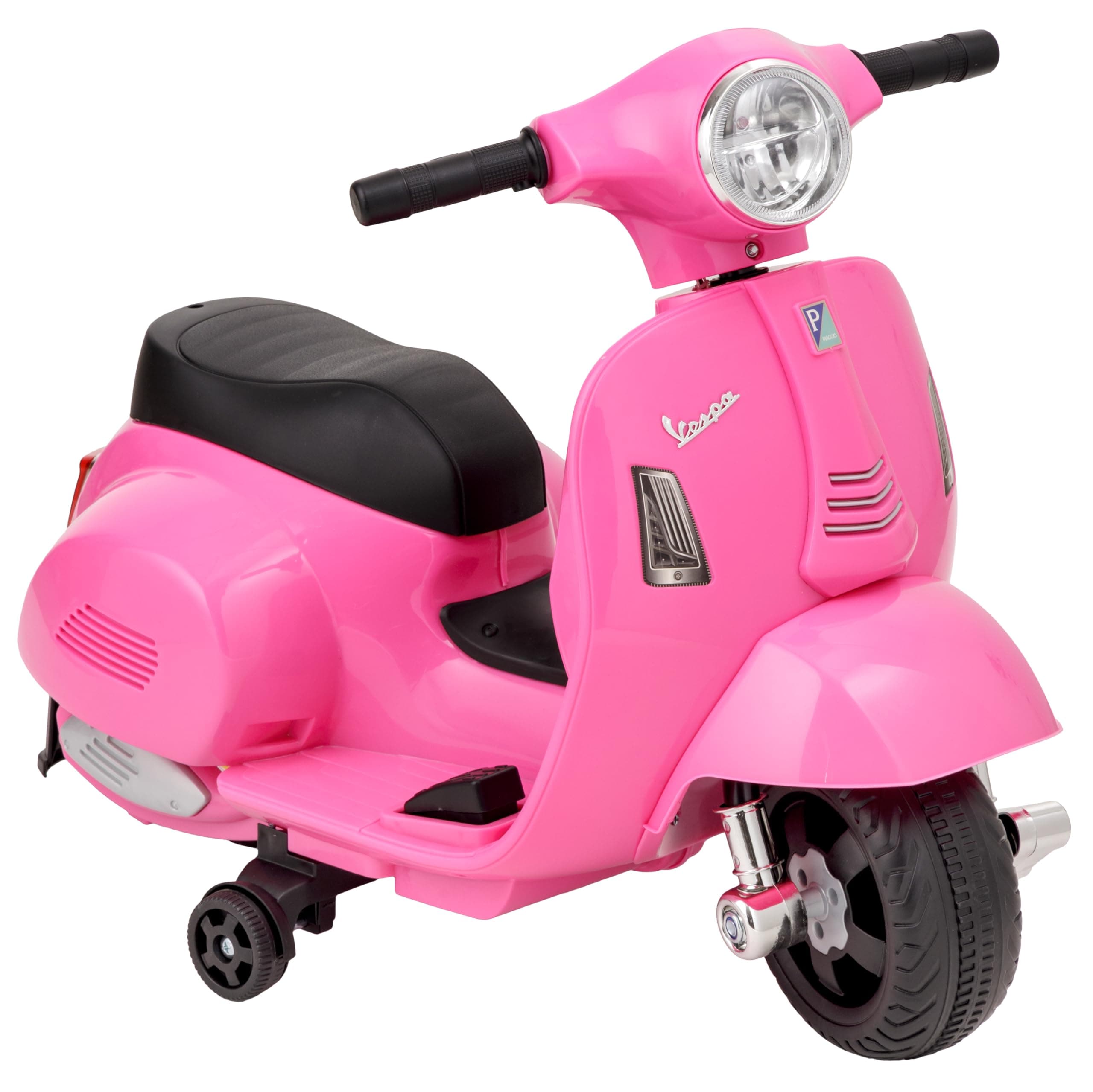 Baroni Toys Vespa Elettrica per Bambini Licenza Ufficiale, Moto Ride-On con Rotelle, Manubrio Sterzante, Fari e Clacson, Motore 6V, Velocità 3 km/h, da Interno ed Esterno, 61x31x32,5 cm, Rosa