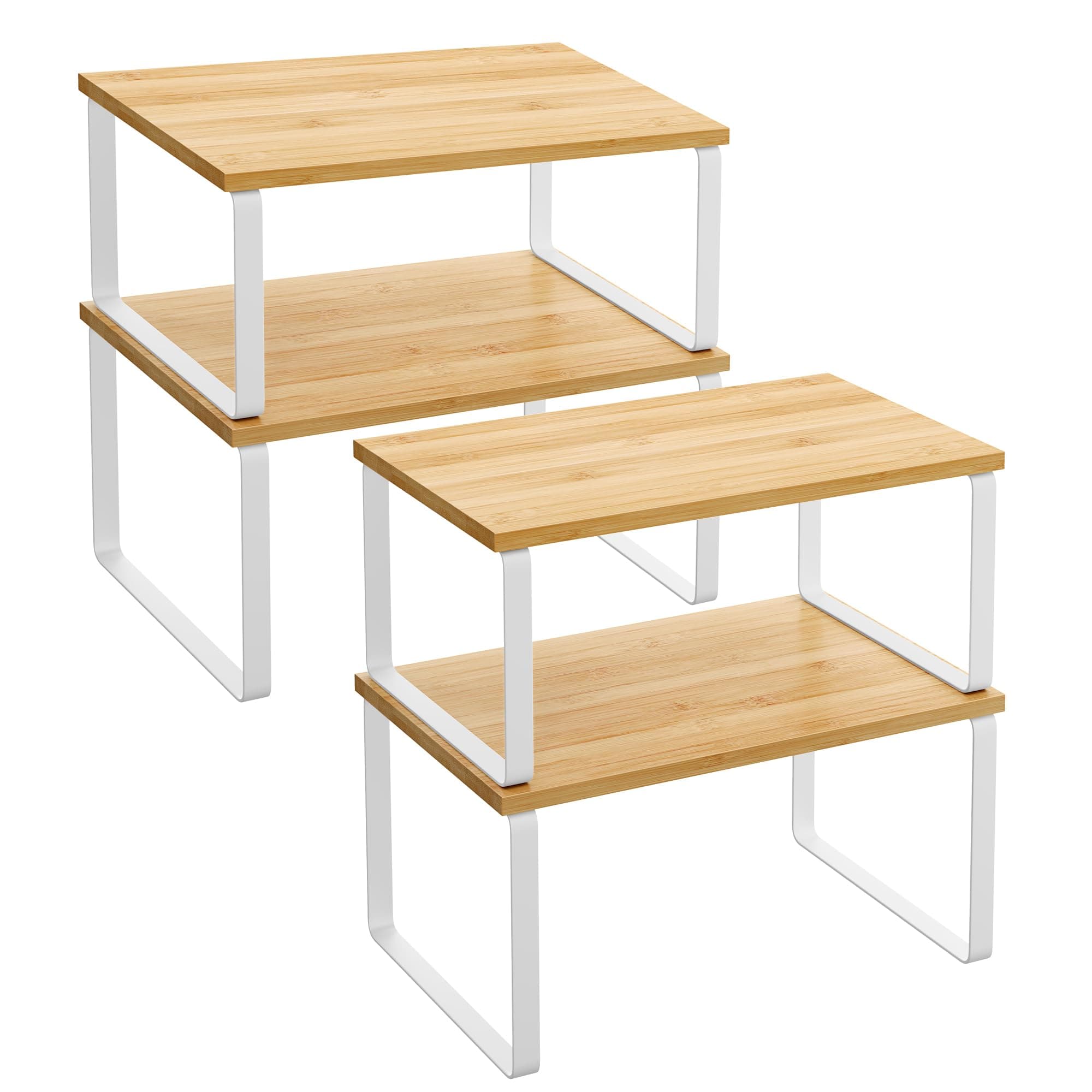 SONGMICS Gewürzregal, 4er Set, Küchenregal, Küchen-Organizer, erweiterbar, Gewürzhalter, stapelbar, mit Metallrahmen, 19,5 x 29,7 x 15,8 cm, wolkenweiß-naturbeige KCS010N01