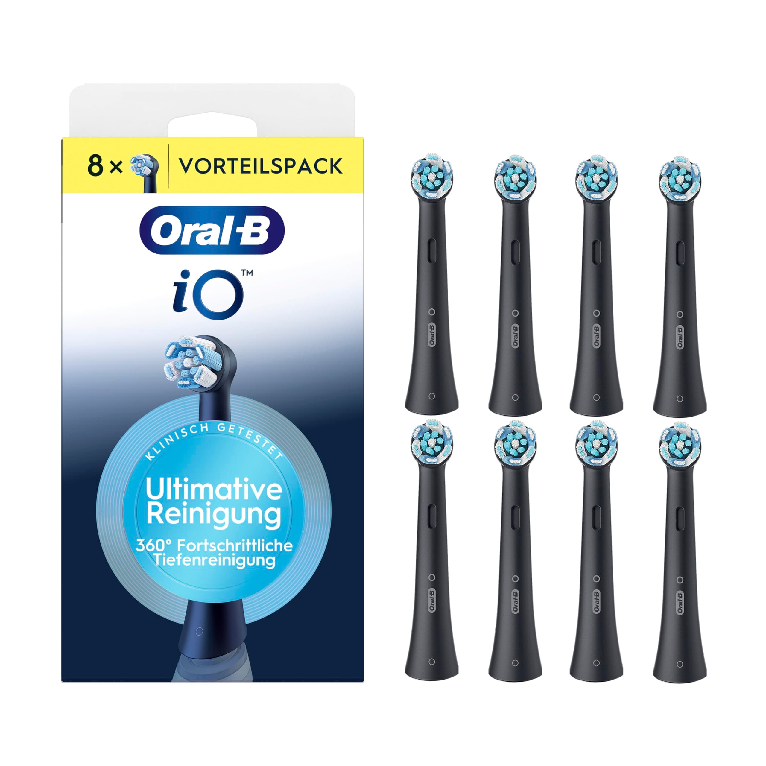 Oral-B iO Ultimative Reinigung – ORIGINAL Aufsteckbürsten für Elektrische Oral-B iO Zahnbürsten – Bürstenköpfe, Zahnbürstenaufsatz, Ersatzbürsten, Fortschrittliche Tiefenreinigung – Schwarz, 8 Stück