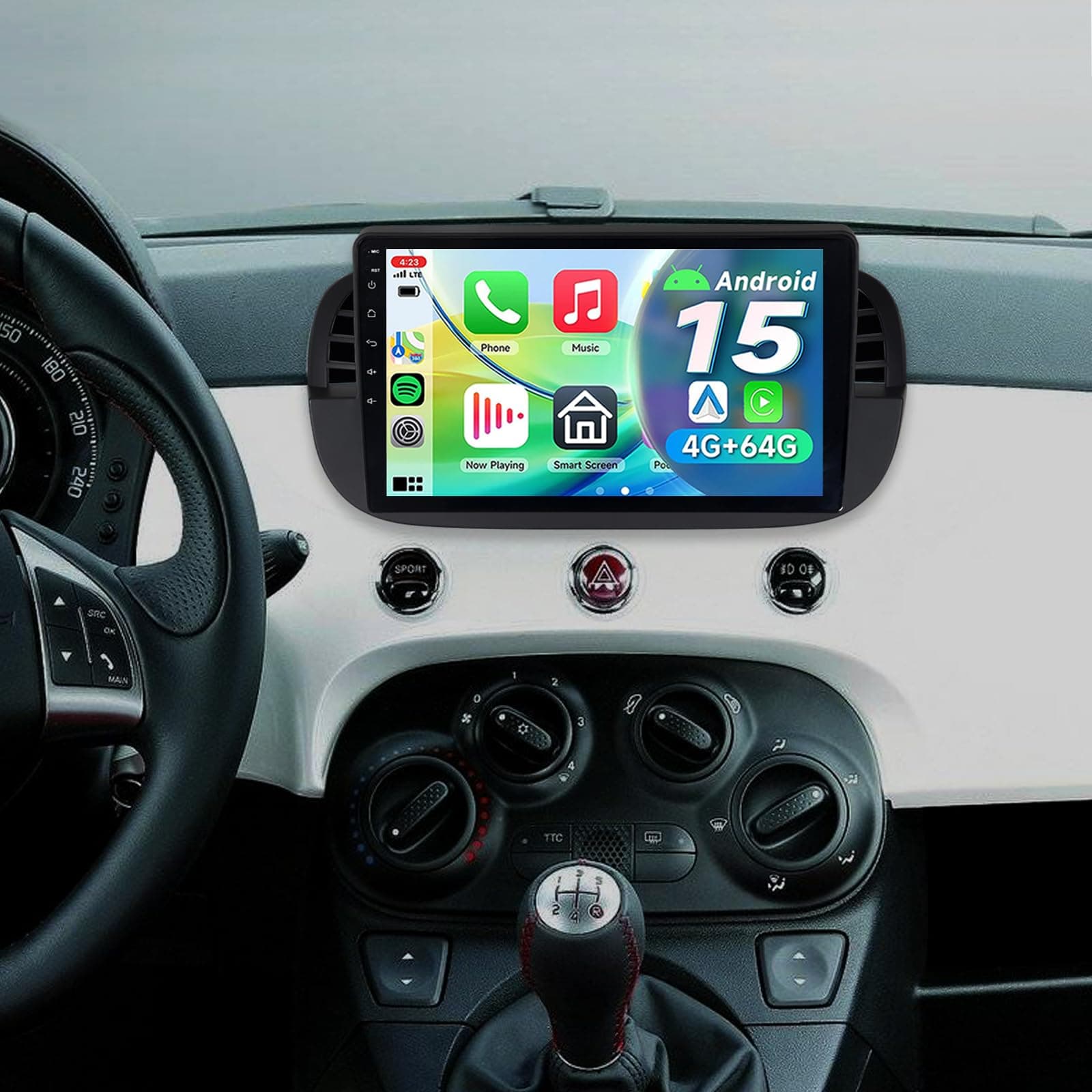 ACAVICA Autoradio per Fiat 500 2007-2015 Android 15 4+64GB - Schermo 9" 1280x800 con Wireless CarPlay Android Auto - GPS Navigatore, Bluetooth 5.4, WiFi 6.0, DSP, Touchscreen