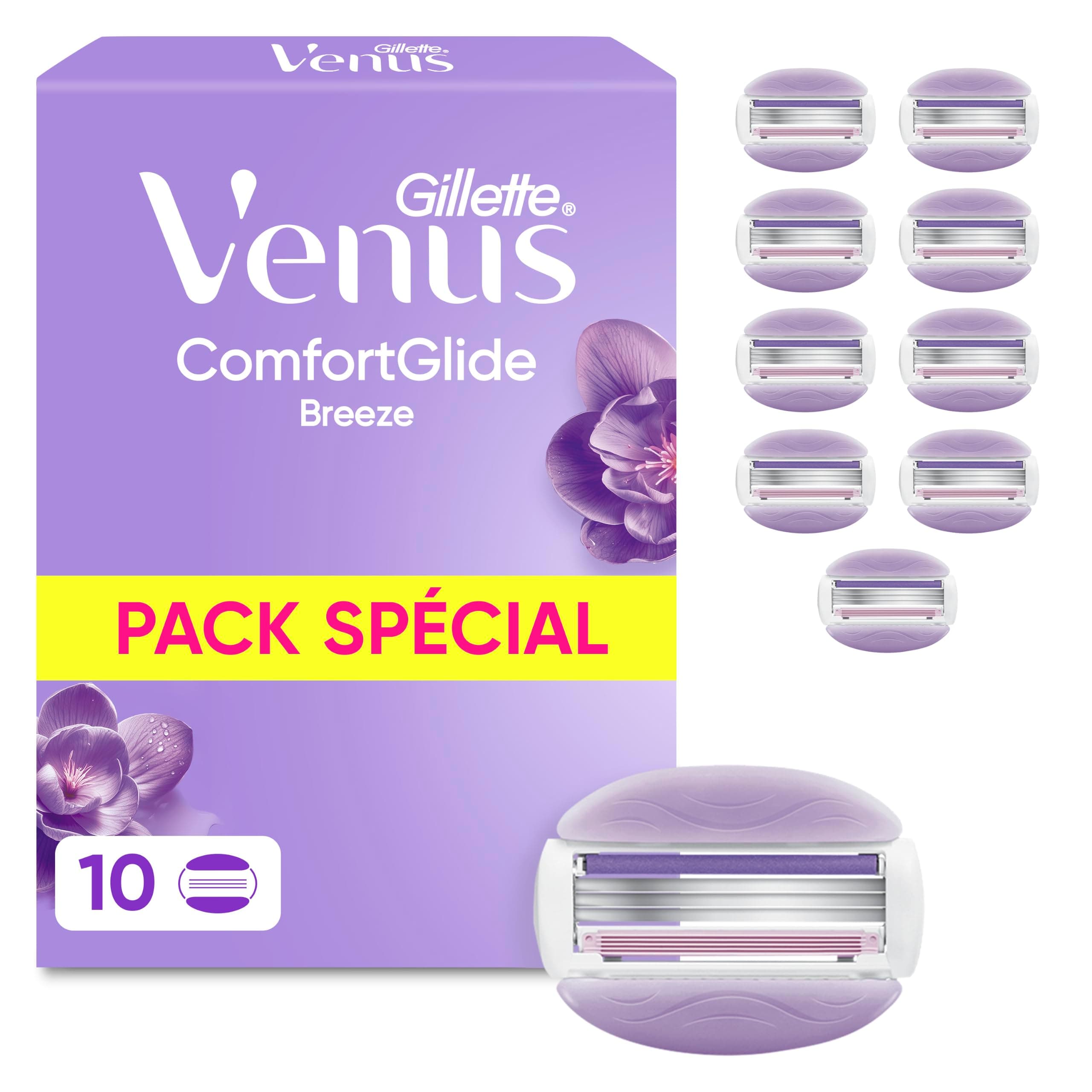 Gillette Venus Lames de Rasoir Femme, 10 Rechanges ComfortGlide Breeze | Cartouche avec des Barres de Gel Parfumées, Bande Lubrifiante, Mousse et Rase, 1 Recharge Jusqu’à 30 Jours