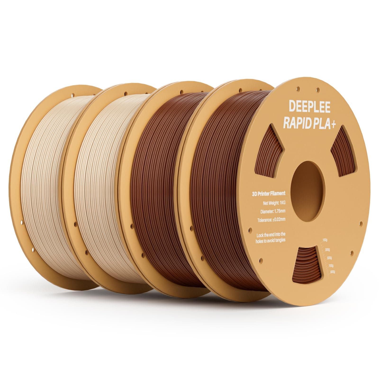 DEEPLEE Filamento PLA+ Alta Velocidad 1.75 mm, 4 kg, 2 Marrón + 2 Beige. Velocidad 30-600 mm/s. Precisión ±0.02 mm, Enrollado Perfecto Sin Atascos. Compatible con FDM.
