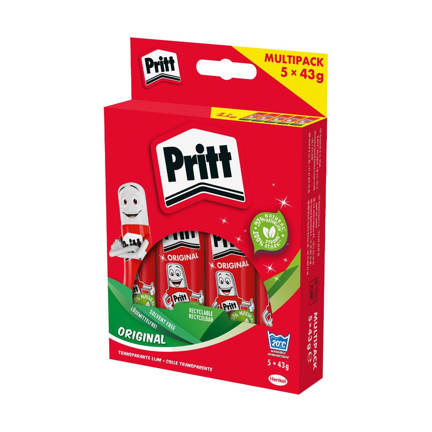 Pritt Klebestift, sicherer und kinderfreundlicher Bastelkleber für Kunst und Bastelarbeiten, starker Kleber für Schule & Bürobedarf, 5x43g Pritt Stift
