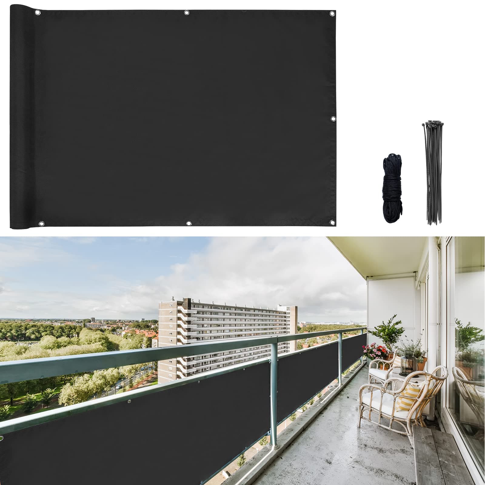 CCLIFE Telo Frangivista Balcone Recinzione Copertura per Balcone Giardino Protezione Privacy Frangivento Impermeabile con Occhielli Corde e Fascetta