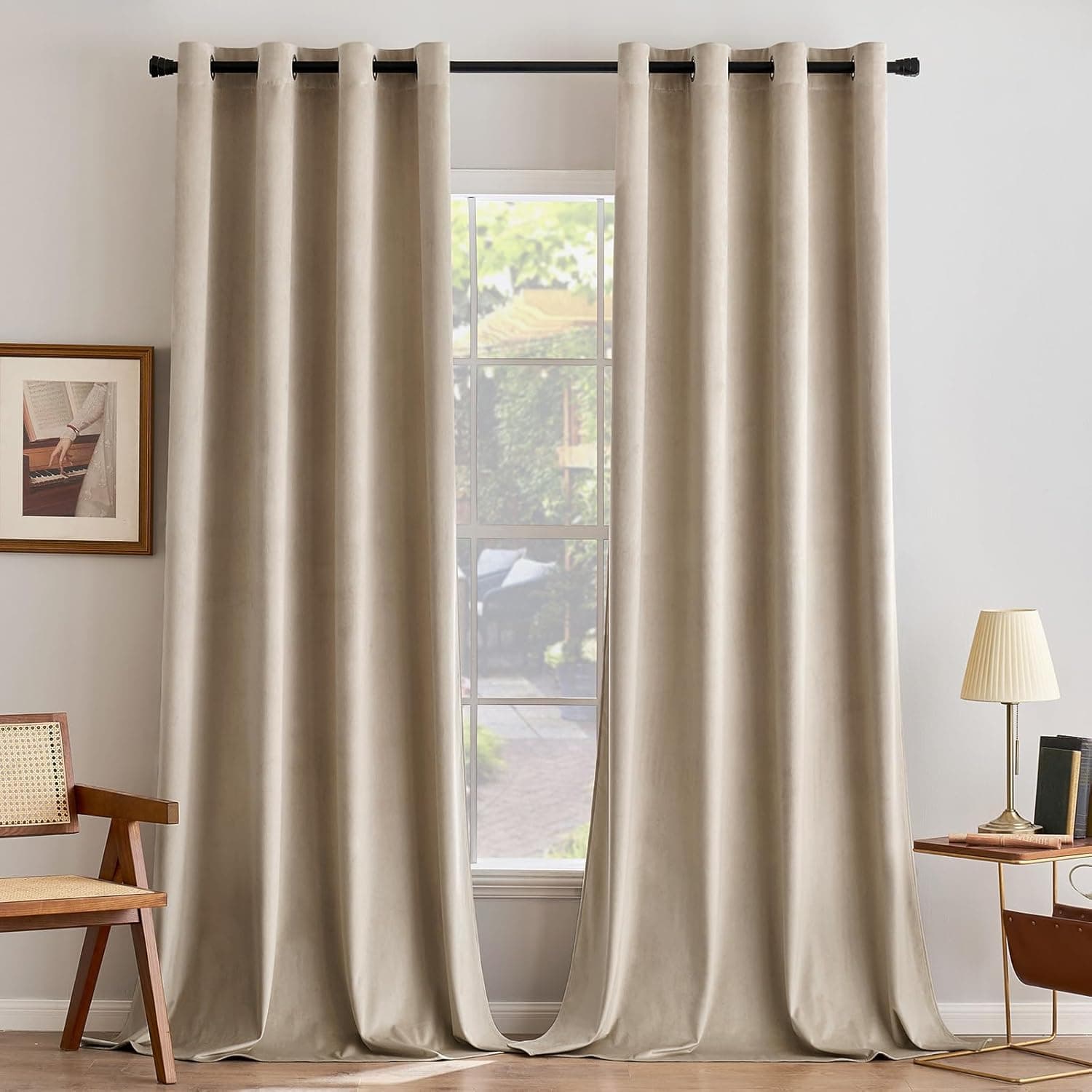 MIULEE Beige Samtvorhang Ösen 2er Set 140X185, Blickdichte Vorhänge Samt für Deko Schlafzimmer Wohnzimmer, Wunderschön Weich Vorhang Verdunkelung Velvet Curtains, Verdunkelnd Samt Gardinen Blickdicht