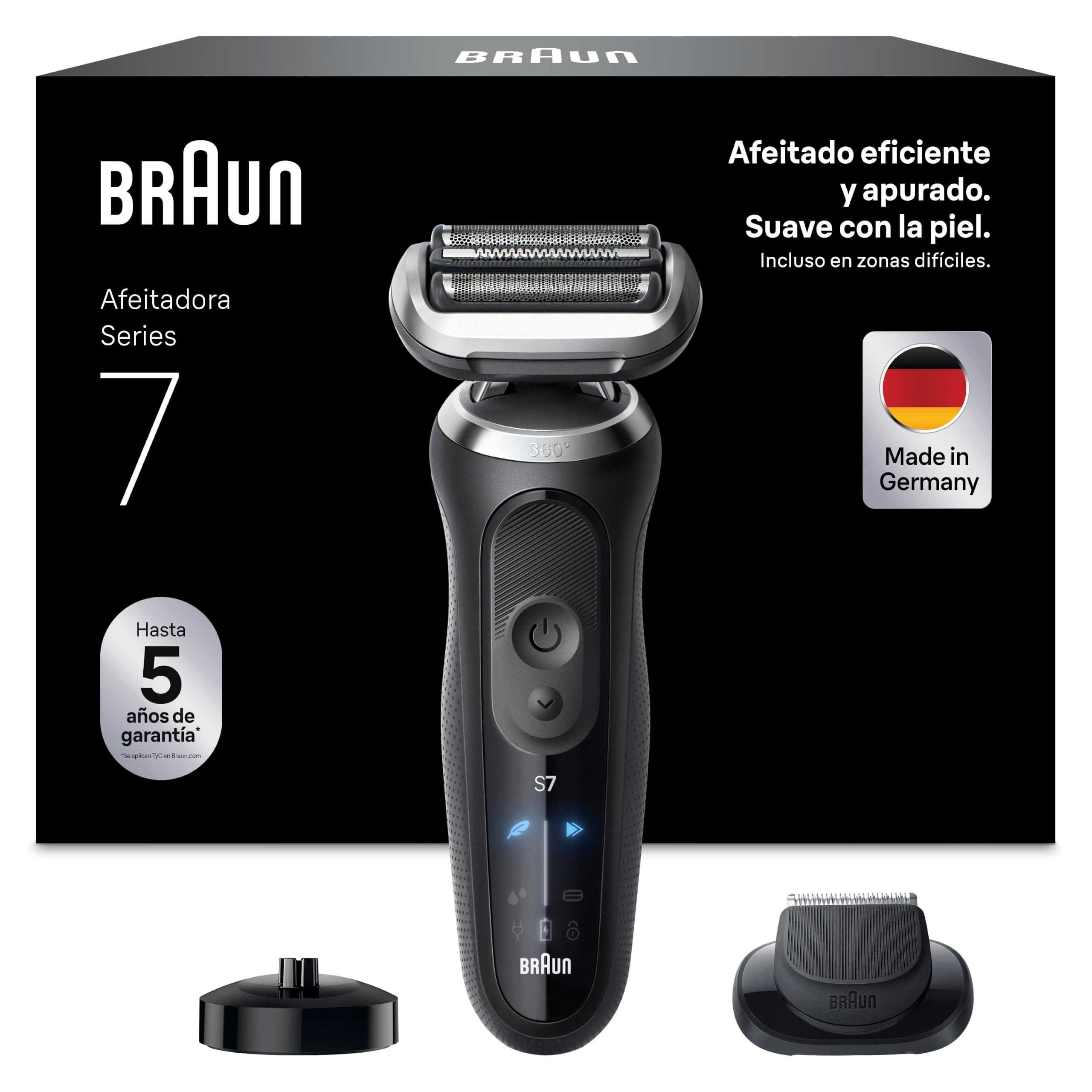 Braun Series 7 Afeitadora Eléctrica Hombre, 72-N4200S, Negro | Máquina de Afeitar con 3 Modos de Afeitado, Recargable, con Recortadora de Precisión, Base de Carga Y Estuche de Viaje