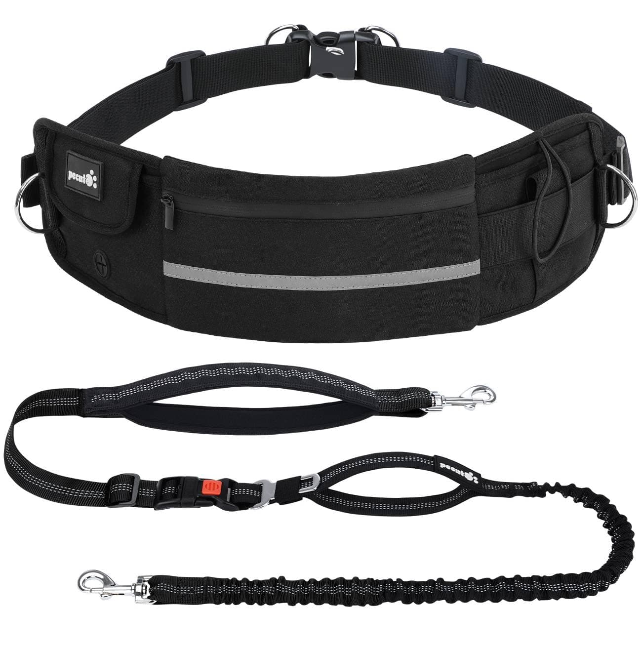 Pecute Correa para Perro con Manos Libres para Perros hasta 110 kg de absorción de Choque, cómoda, Costura Reflectante, Ideal para Correr, Correr y Caminar,Negro