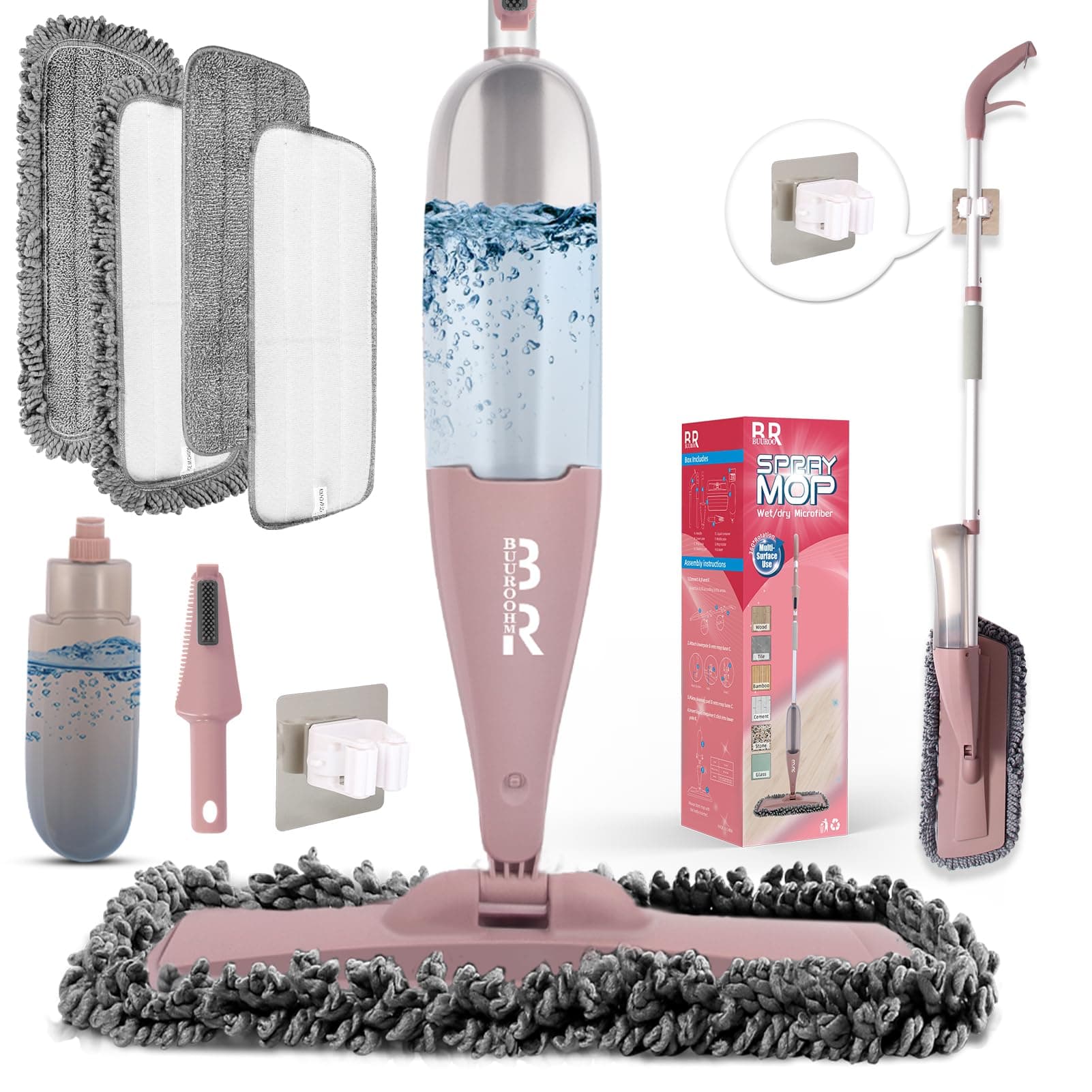 Balai Serpillère Vaporisateur Spray Mop Balai Lave Sol avec Vaporise Microfibre Balai Serpillere avec Reservoir pour la Maison la Cuisine Le Bois Dur Le Stratifié Le Bois Balais Nettoyer Sol