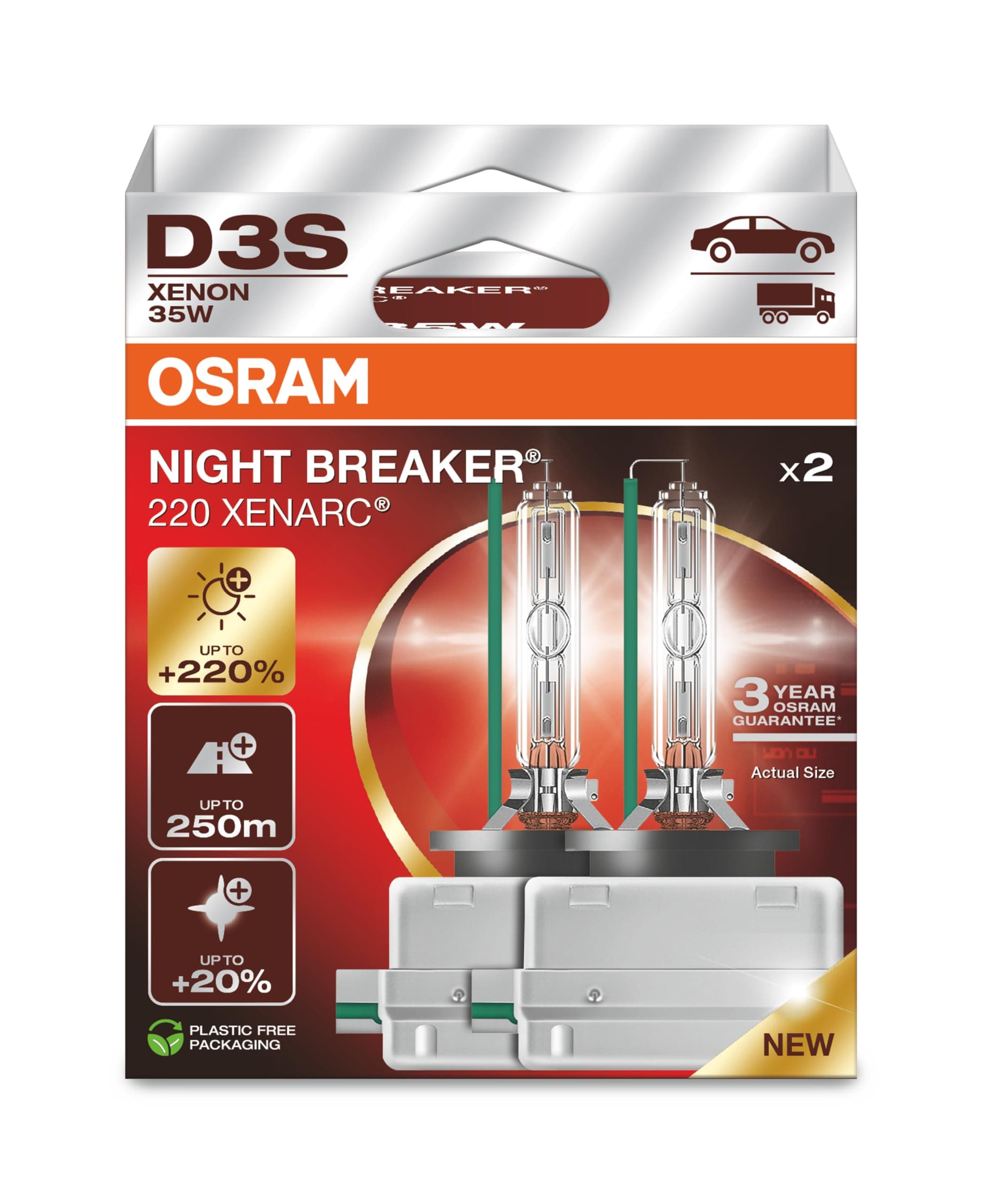 Osram D3S 35W XENARC® NIGHT BREAKER® LASER +220% 3 Jahre Garantie* 2 St