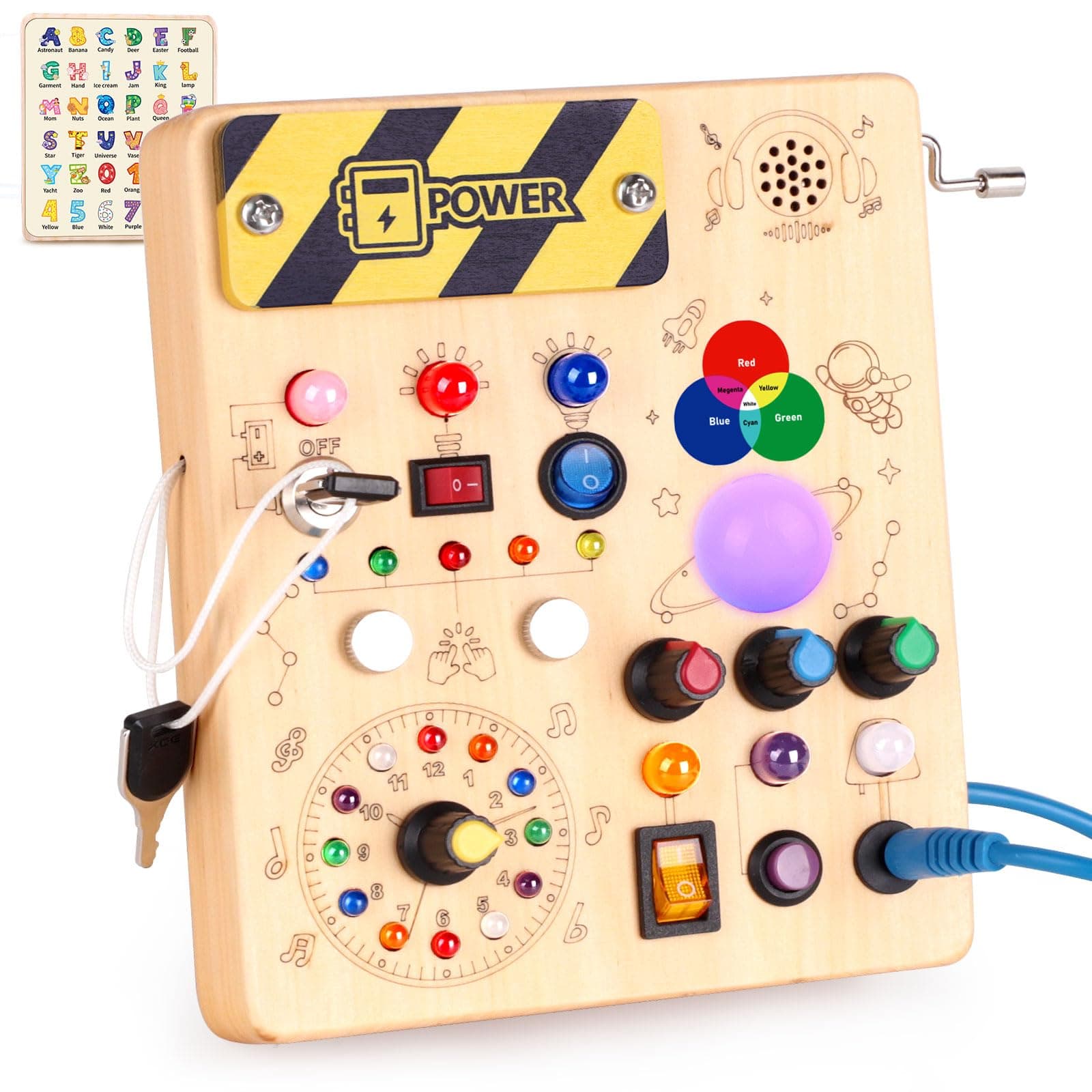 Montessori Busy Board 1 an Enfants Activity Board Jouets en Bois avec 12 Interrupteurs 24 Lumières LED Jouets Sensory Learning Toys Jeux Jeu Montessori Jouet Enfant Bebe 1 2 3 Ans Cadeau Enfant