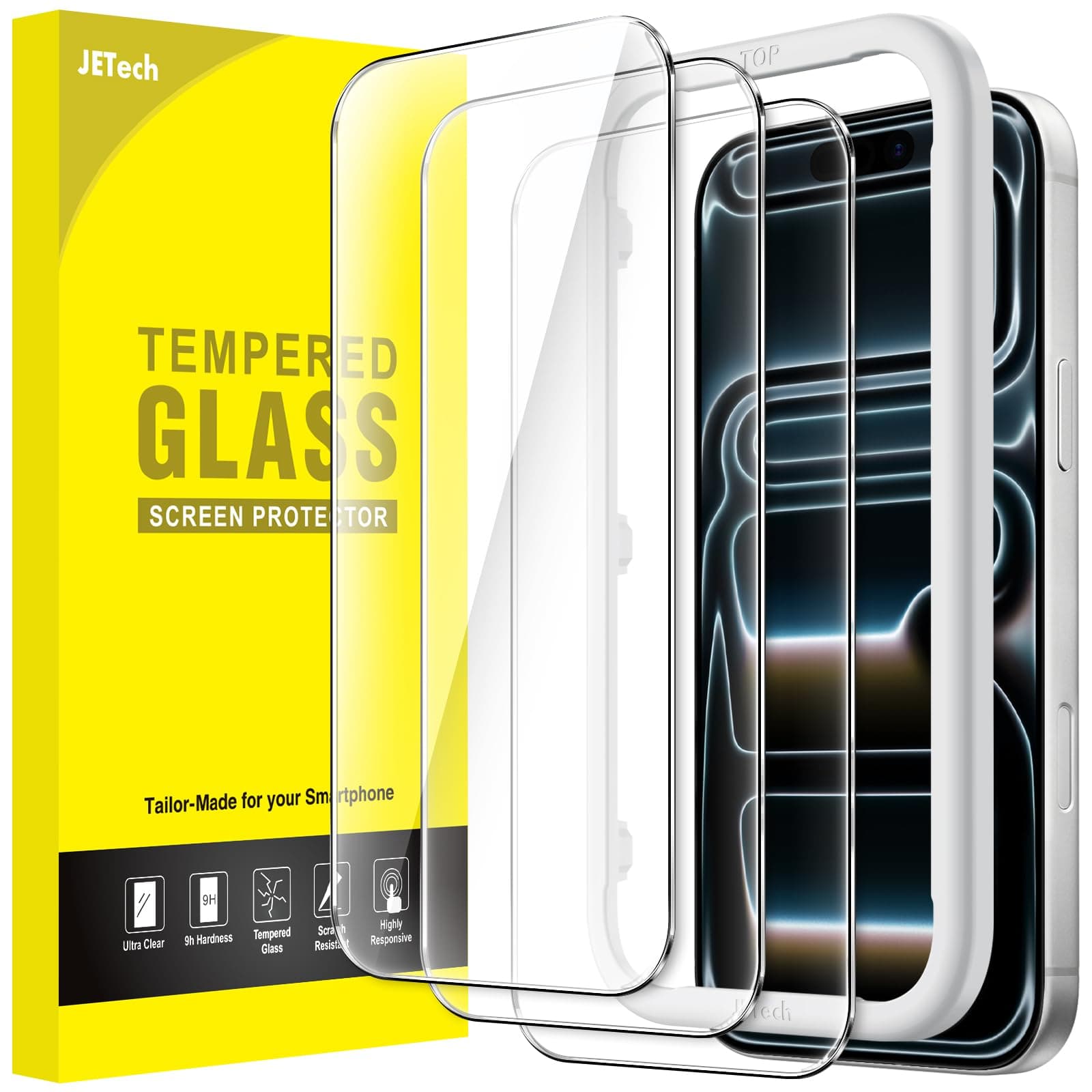 JETech Protection D'écran pour iPhone 17 Pro Max 6,9 Pouces, Film en Verre Trempé avec Outil d'Installation Facile, Dureté 9H, Compatible avec les Coques, Lot de 3