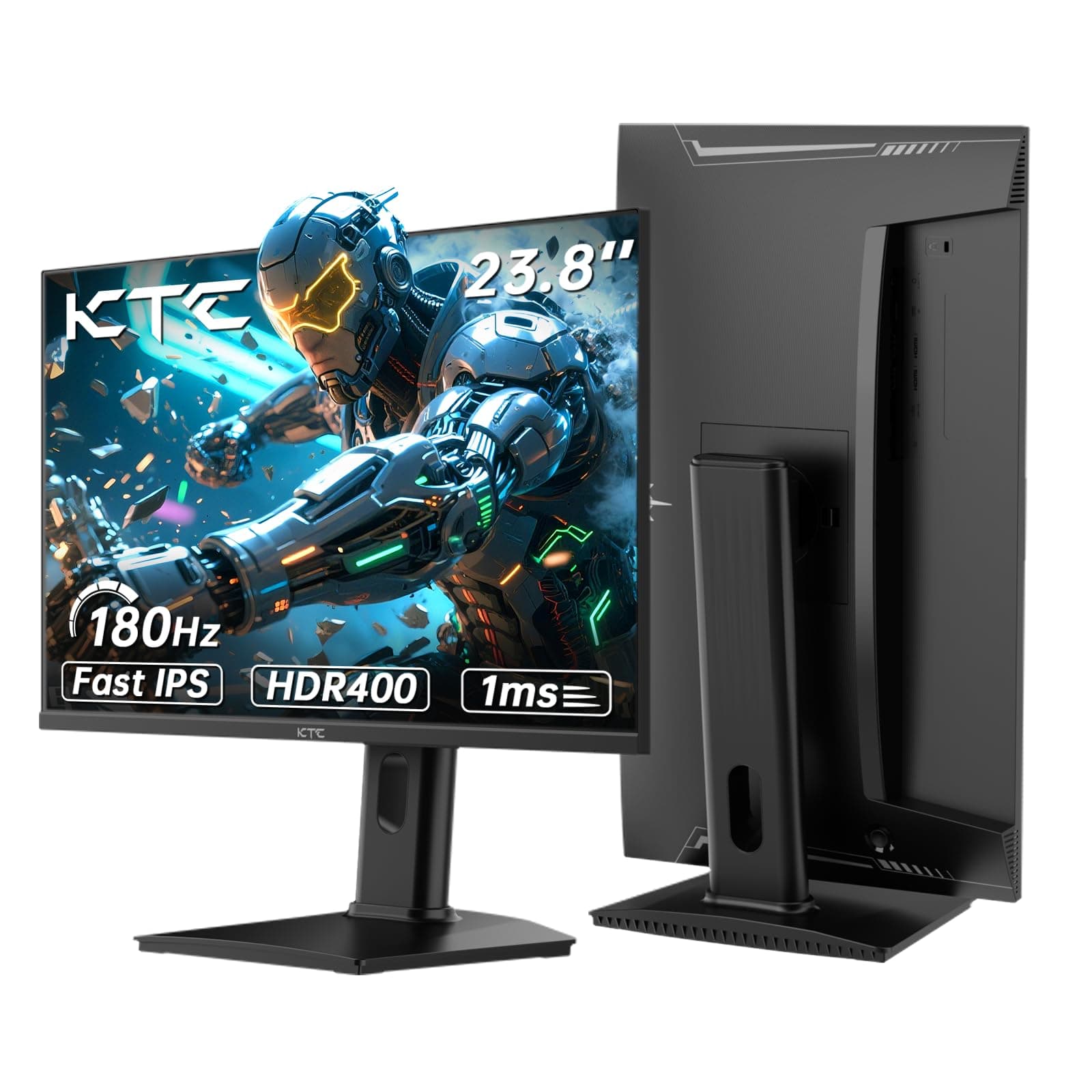 KTC Monitor Gaming, 180Hz / 144Hz 2K QHD (2560 x 1440) Monitor 24 Pollici con pannello Fast-IPS 1ms, HDR 400, Adaptive Sync, 400 cd/m² di luminosità, supporto regolabile per rotazione e sollevamento