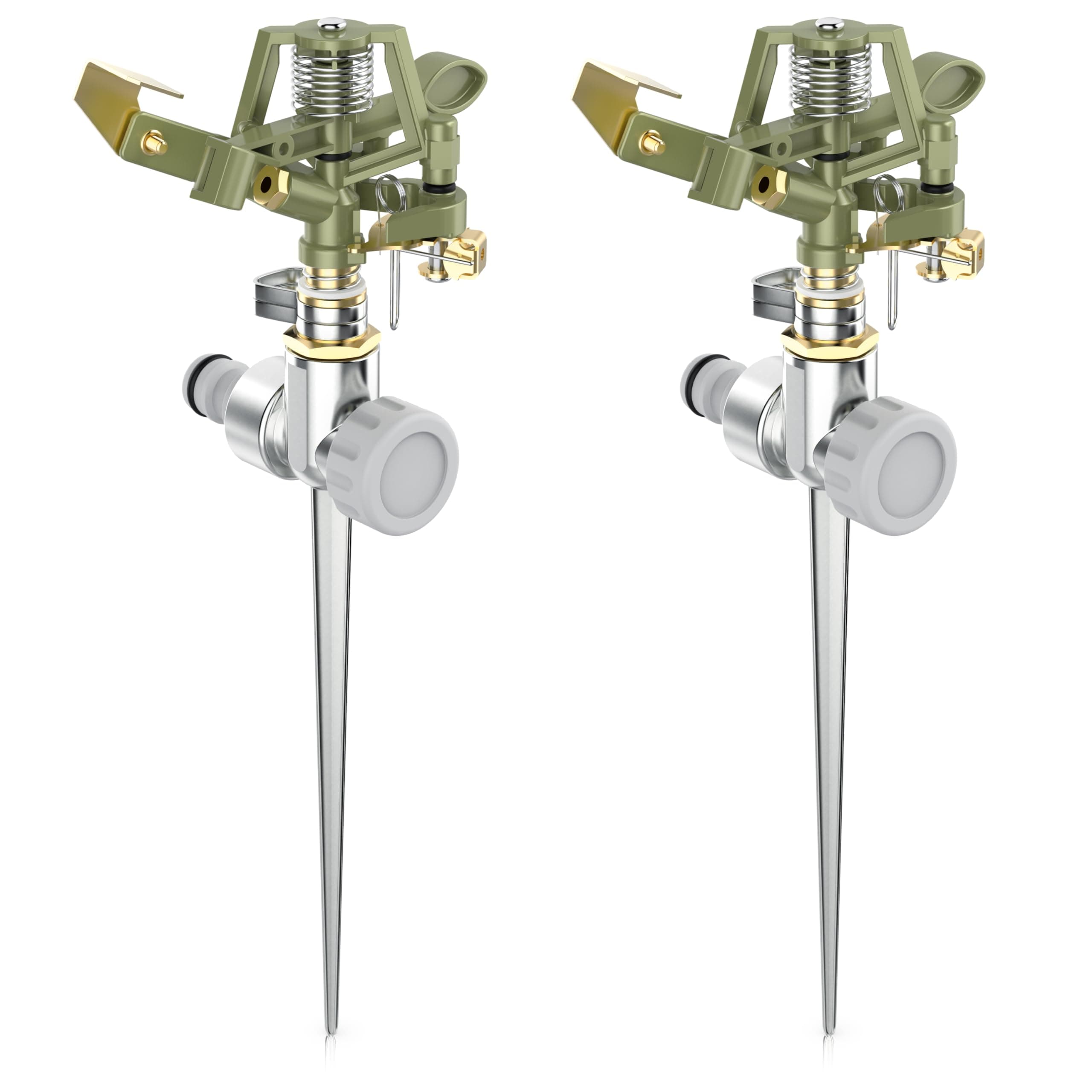 Brandson - 2X Garten Interval Sprinkler aus Metall Impulsregner Rasensprenger rotierend 24 m Reichweite, 3/4 Zoll - Adapter Schnellkupplung 1/2 Zoll, Rasensprinkler Bewässerungssystem Sprinklersystem