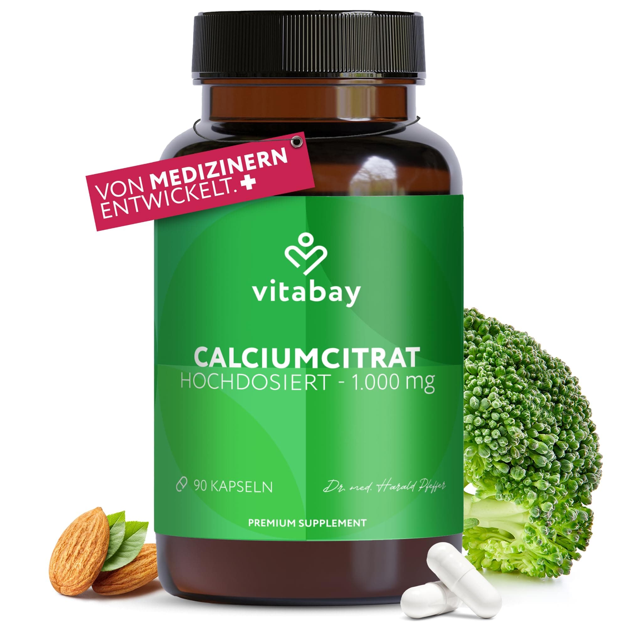Vitabay Calcium 1000 mg hochdosiert – 90 vegane Kapseln mit Calciumcitrat – Kalzium für Energiestoffwechsel, Knochen & Zähne – Laborgeprüft in Deutschland und ohne Zusatzstoffe – Vorrat für 1 Monat
