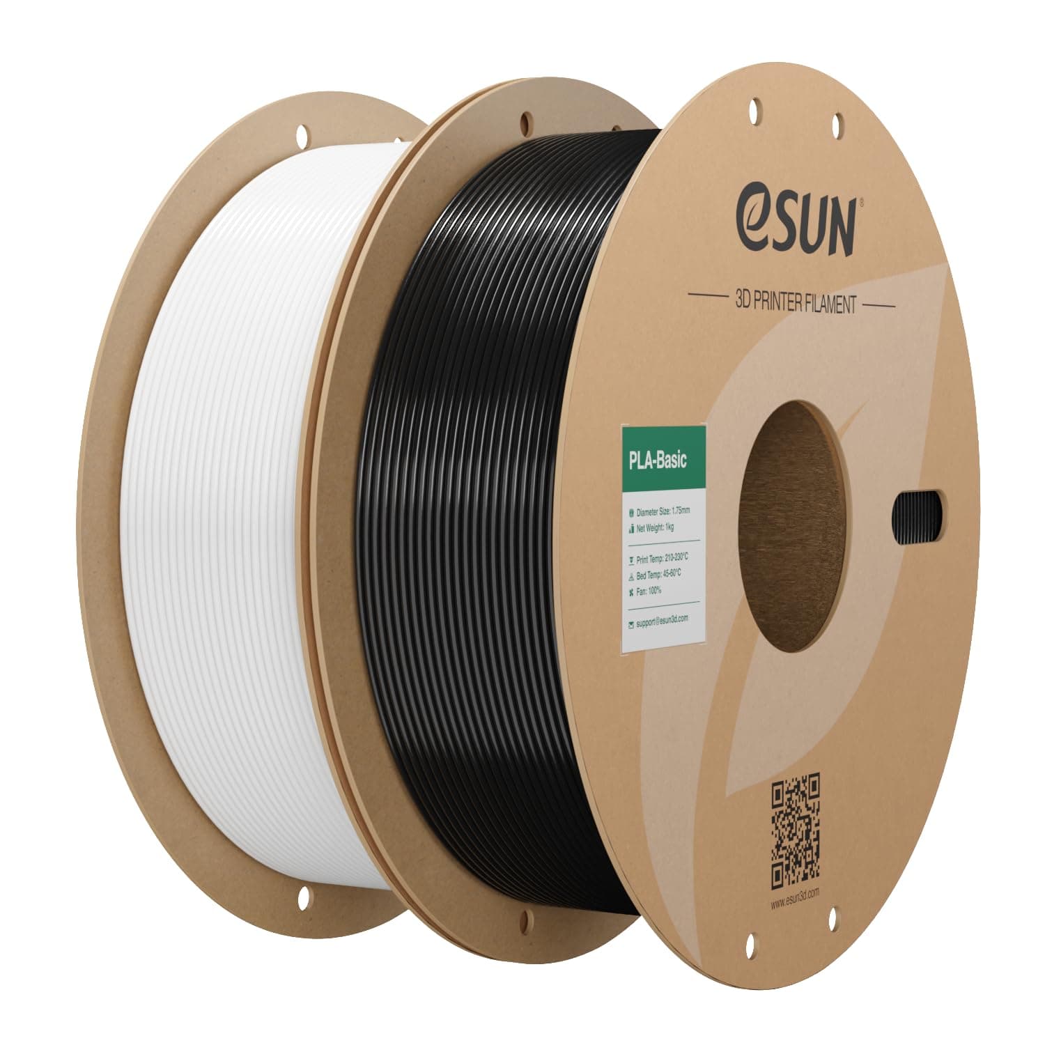 eSUN Filamento PLA 1,75 mm, filamento di Basic PLA per stampante 3D Precisione dimensionale +/- 0,03 mm, 1 kg per bobina, 2 bobine di filamento 3D per stampa 3D, Bianco Freddo+Nero