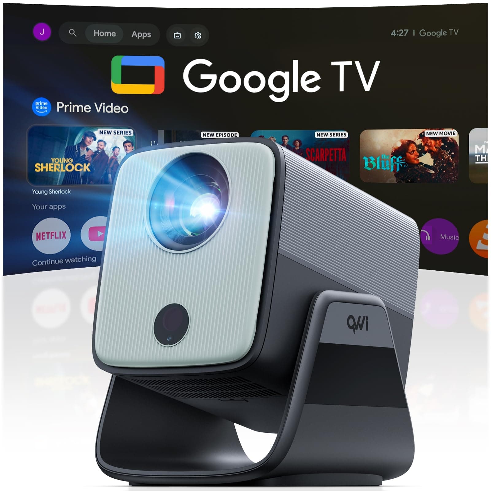 QVWI Proiettore 1080P HDR10+, Memoria 32 GB【App integrate】 | Proiettore Video Android 14, 1500 ANSI, WiFi Bluetooth, Altoparlante 10W, Autofocus/Trapezio Automatico, Home Cinema