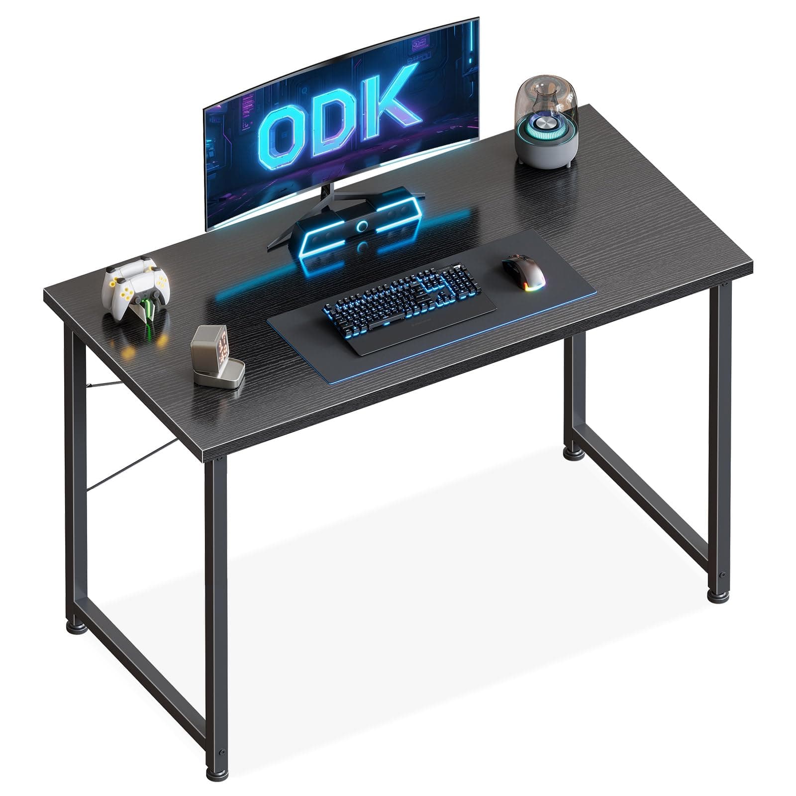 ODK Escritorio Pequeña, 100x48cm Mesa de Estudio de Ordenador con Pies Ajustables Mesa de Escritura de Ordenador para Oficina, Dormitorio, Negro