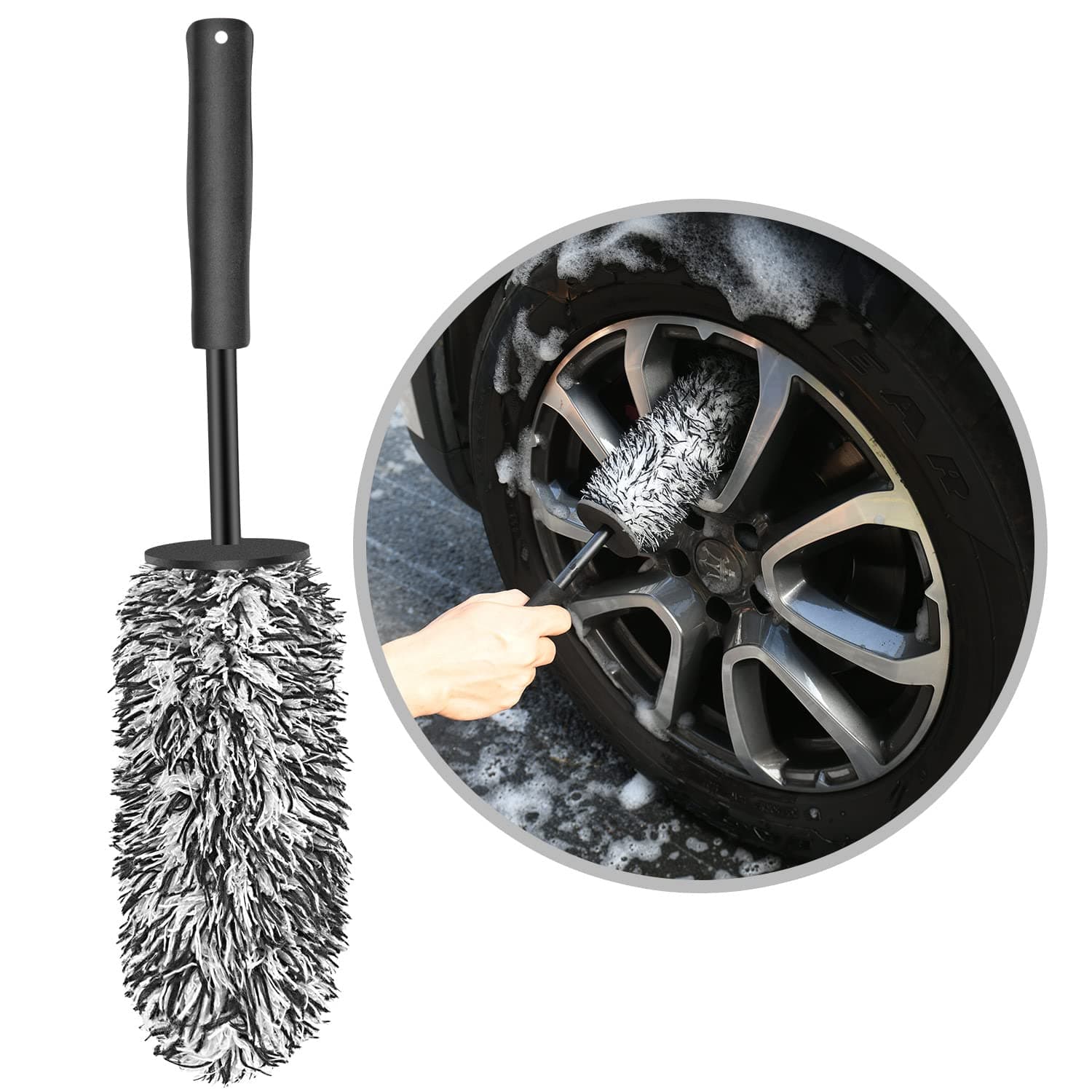 URAQT Spazzola Cerchi Auto, Microfibra Spazzola Ruote, Spazzolas Pulisci Cerchioni Auto, Cura ottimale dei Cerchioni Senza Graffi, per Pulizia per Tutti i Tipi di Cerchionis (Nero)