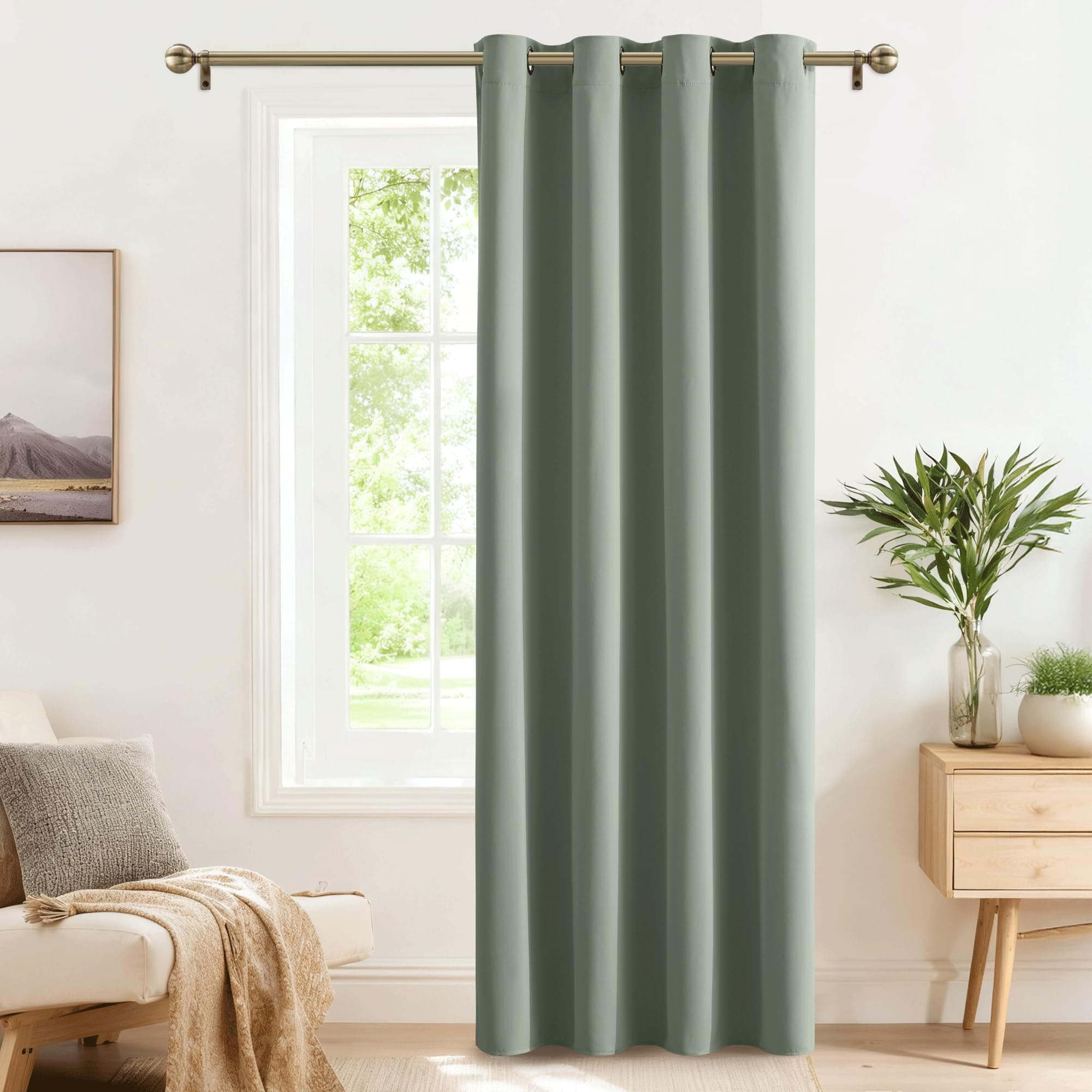 PONY DANCE Tenda Oscurante Camera da Letto Verde Salvia 1 Pezzo L 140 x A 240 cm Curtain Porta Interna Soggiorno con Anelli Tende Termiche Isolanti per Interni