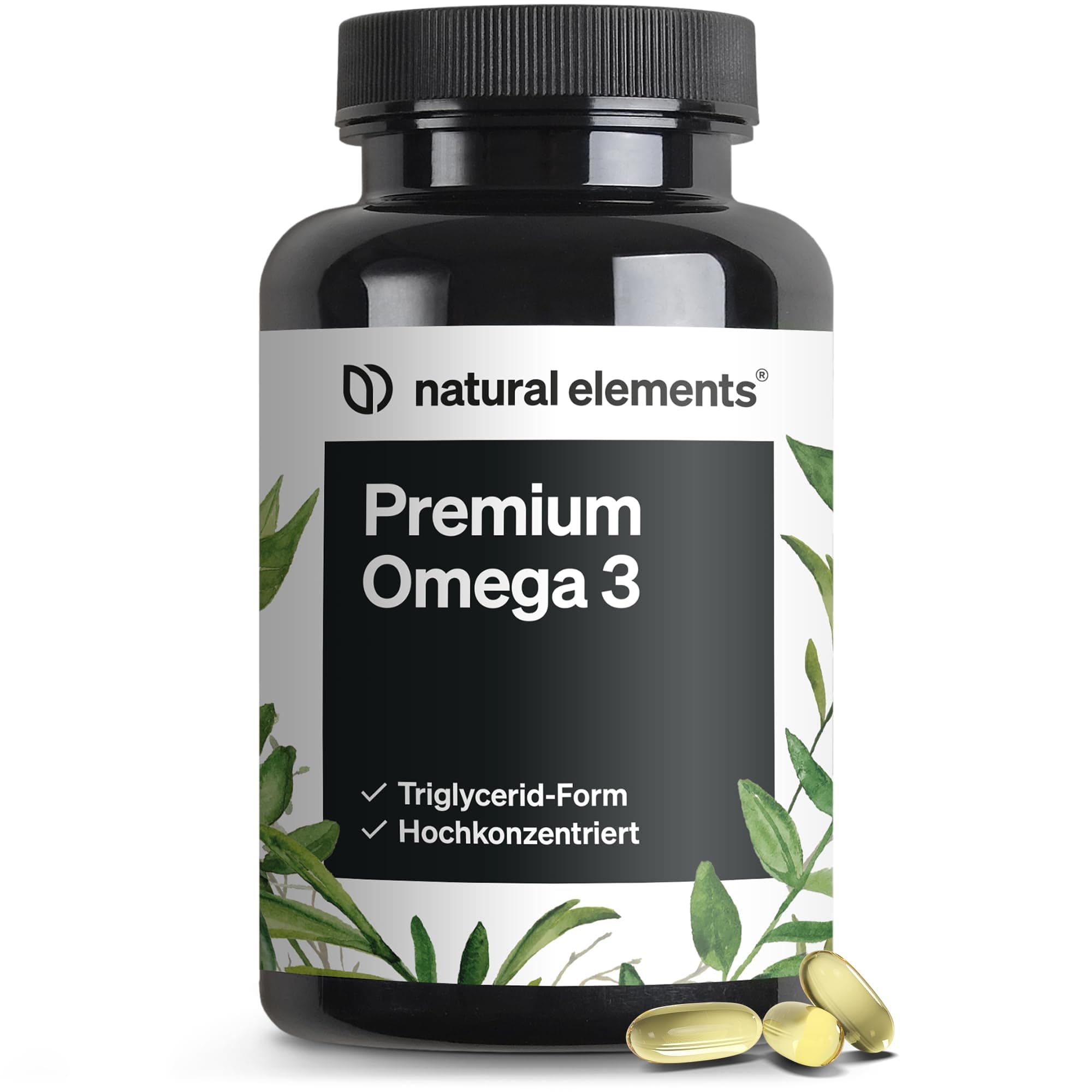 natural elements Premium Omega 3 – 120 Kapseln – GoldenOmega® mit 80% Omega 3 Anteil – in Triglycerid-Form – Laborgeprüft, aufwendig aufgereinigt und aus nachhaltigem Fischfang - ohne unnötige Zusätze