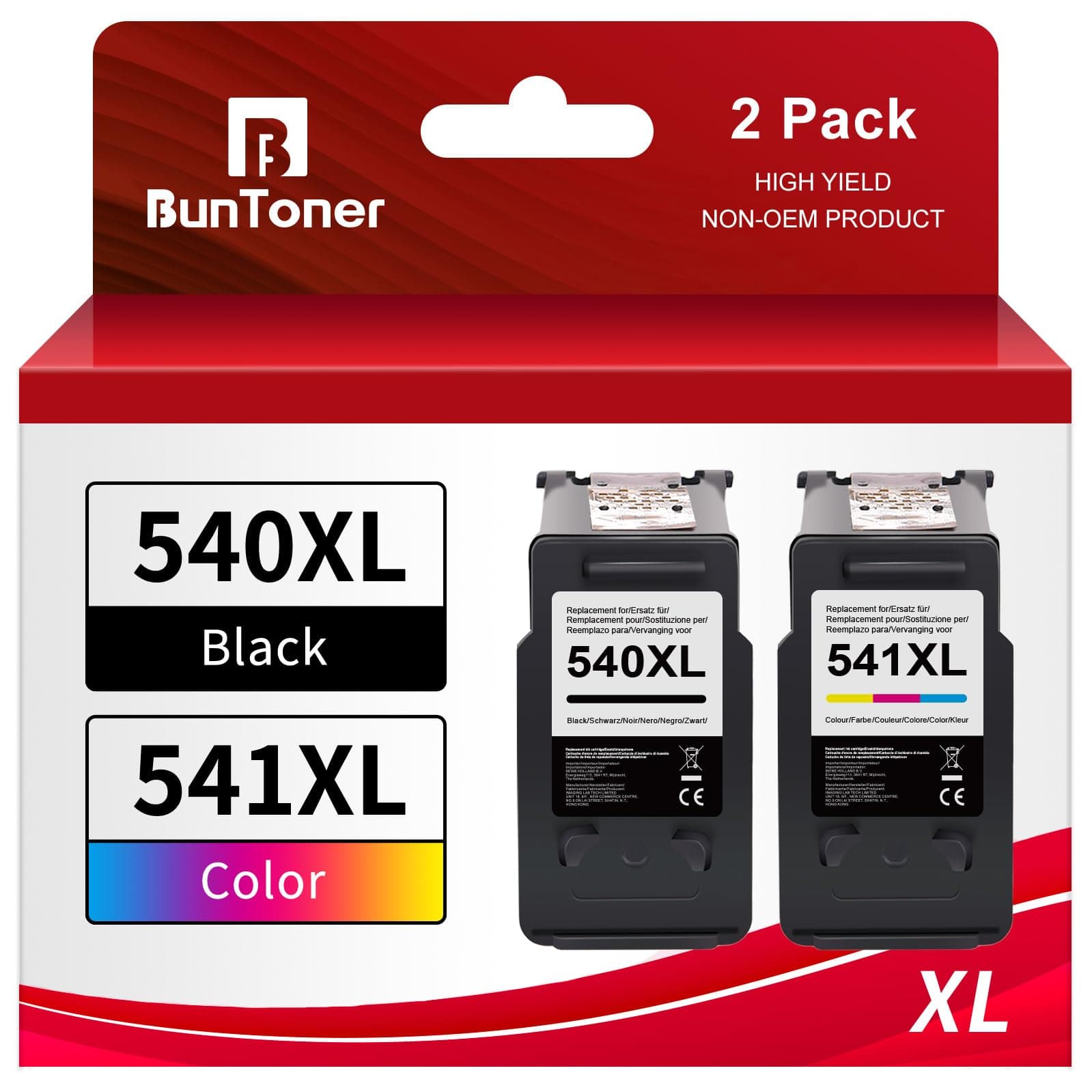 BunToner 540XL 541XL Multipack de remplacement pour cartouches d'imprimante Canon 540 541 PG-540 CL541 pour Canon Pixma TS5150 MG3600 MG3650S MG3650 MG4250 MX475 TS5100 MG3150 MG3500 MG4200 (2-Pack)