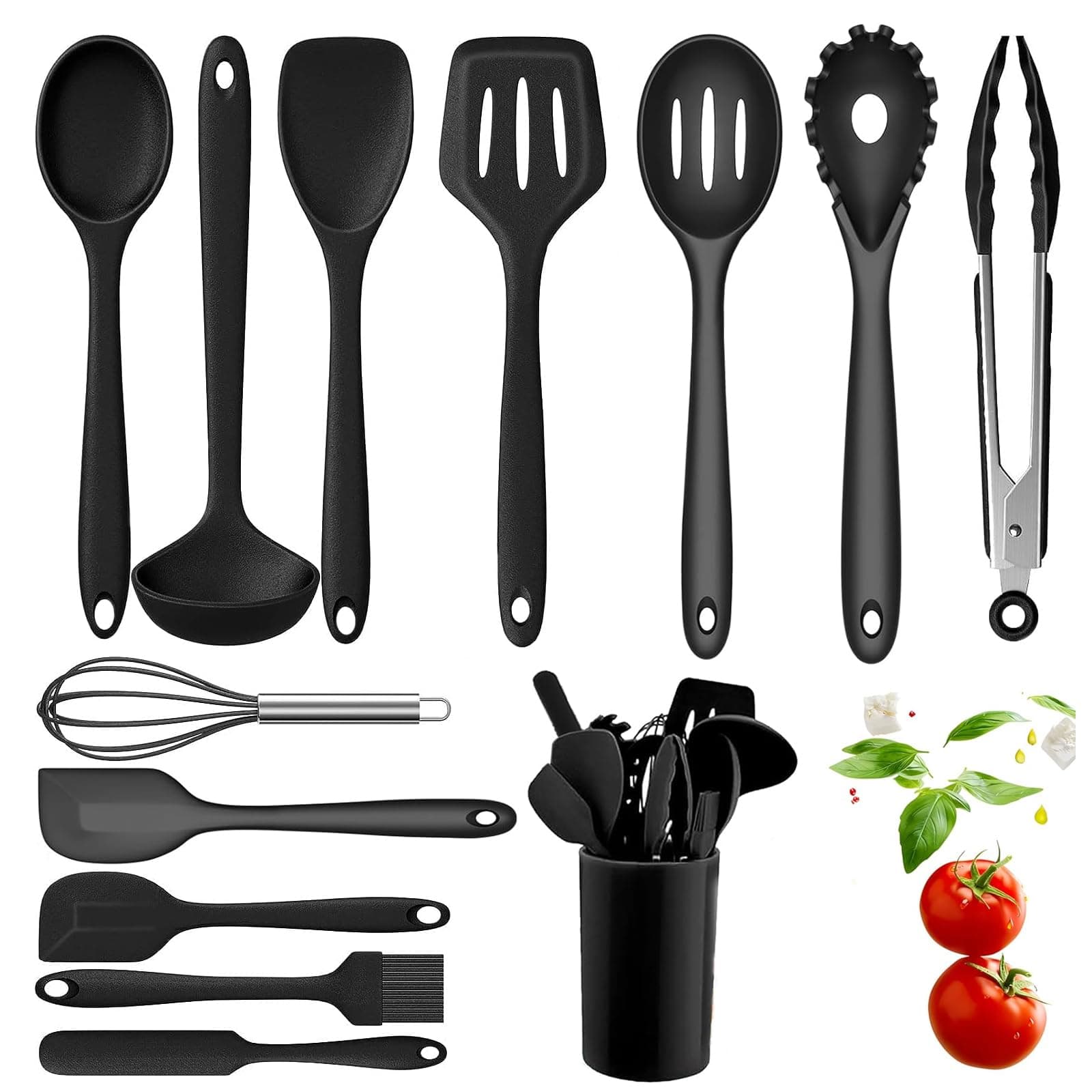 Omtofo Utensili Cucina Silicone, 13 Pezzi Set Utensili Cucina, Resistente al Calore Antiaderenti Utensili da Mestoli Cucina in Silicone Kit Cucina Utensili da Cucina, Lavabile In Lavastoviglie