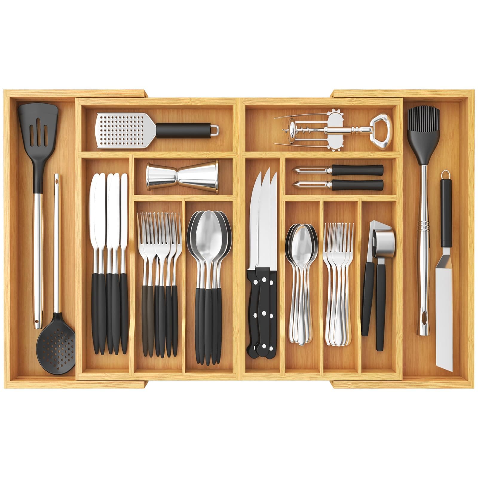 Lifewit Portaposate da Cassetto Grande, Espandibile da 53,3 a 91,4 cm di Larghezza, Porta Posate Cucina Cassetto, Organizer Cucina in Bambù per Posate, Cucchiai, Forchette, Coltelli, Naturale