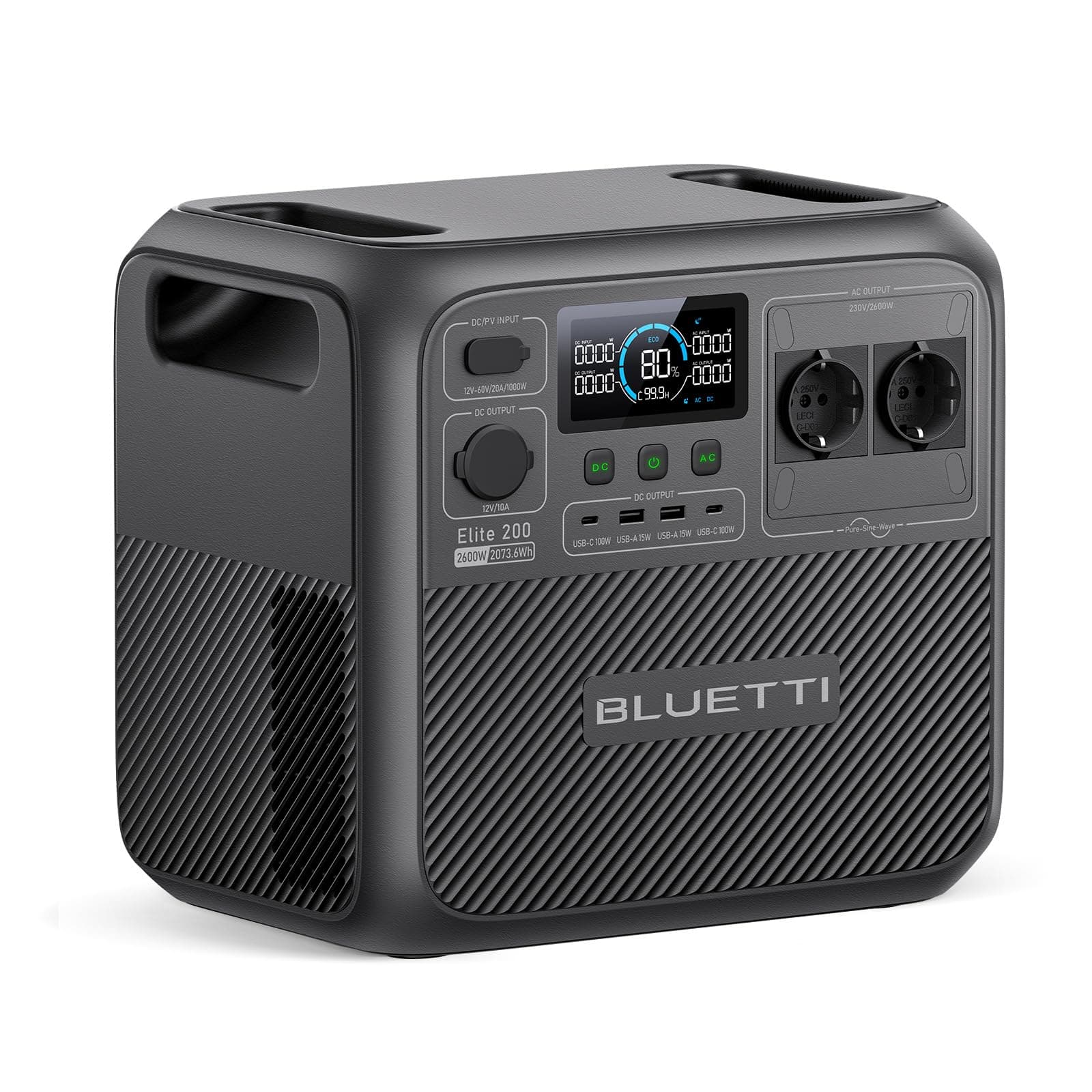 BLUETTI Elite 200 V2 Générateur Électrique Portable, Recharge de 0-80% en 45 Min, Batterie Nomade LFP de 2073,6Wh & 2600W (3900W Power Lifting), pour Camping, Urgence et Vacances