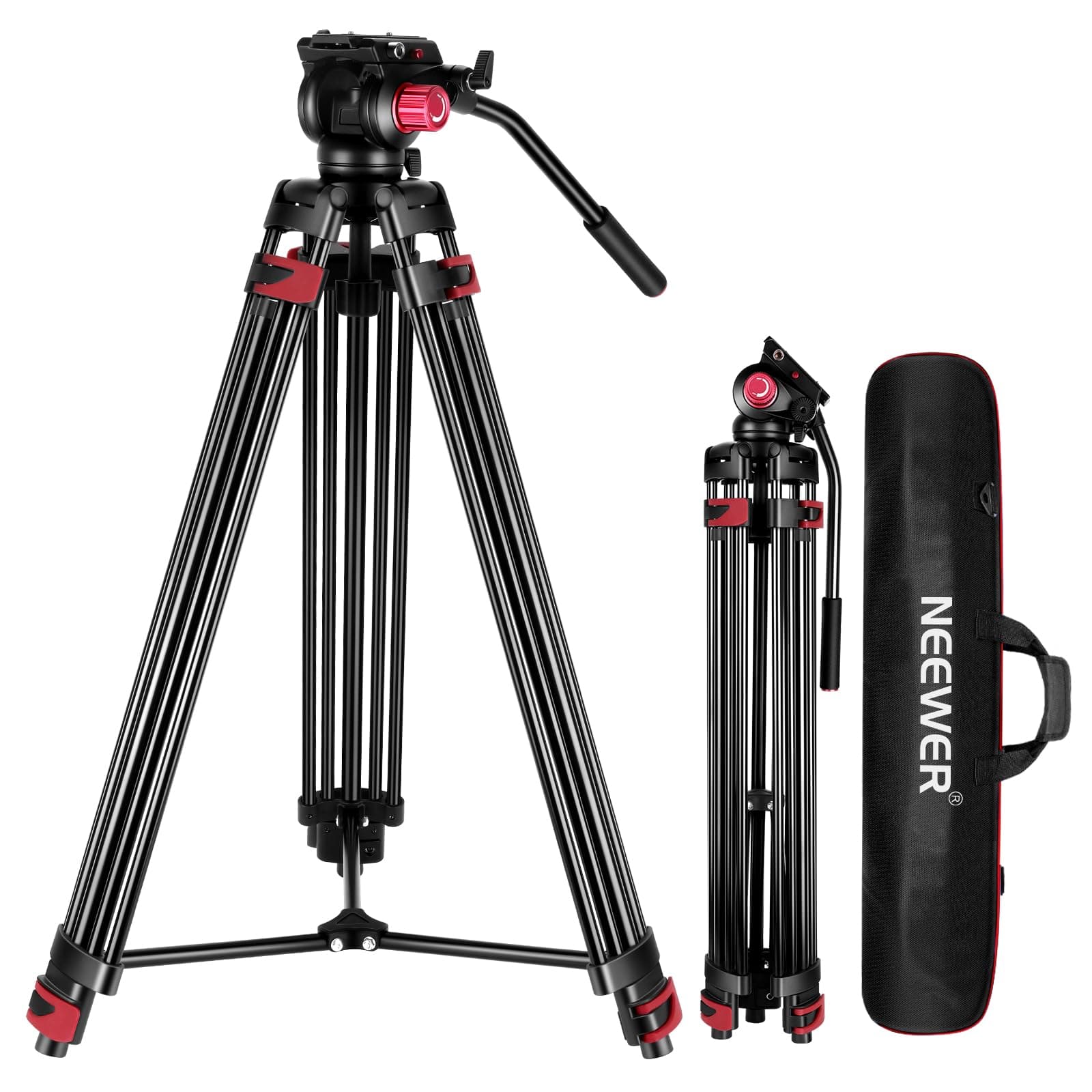 NEEWER 79"/ 200cm Trípode de Video, Soporte de Trípode de Aleación de Aluminio Resistente con 360° Cabezal de Arrastre Fluido, Placa QR Compatible con Canon Nikon Sony y Otras,Carga hasta 17.6lb/ 8kg
