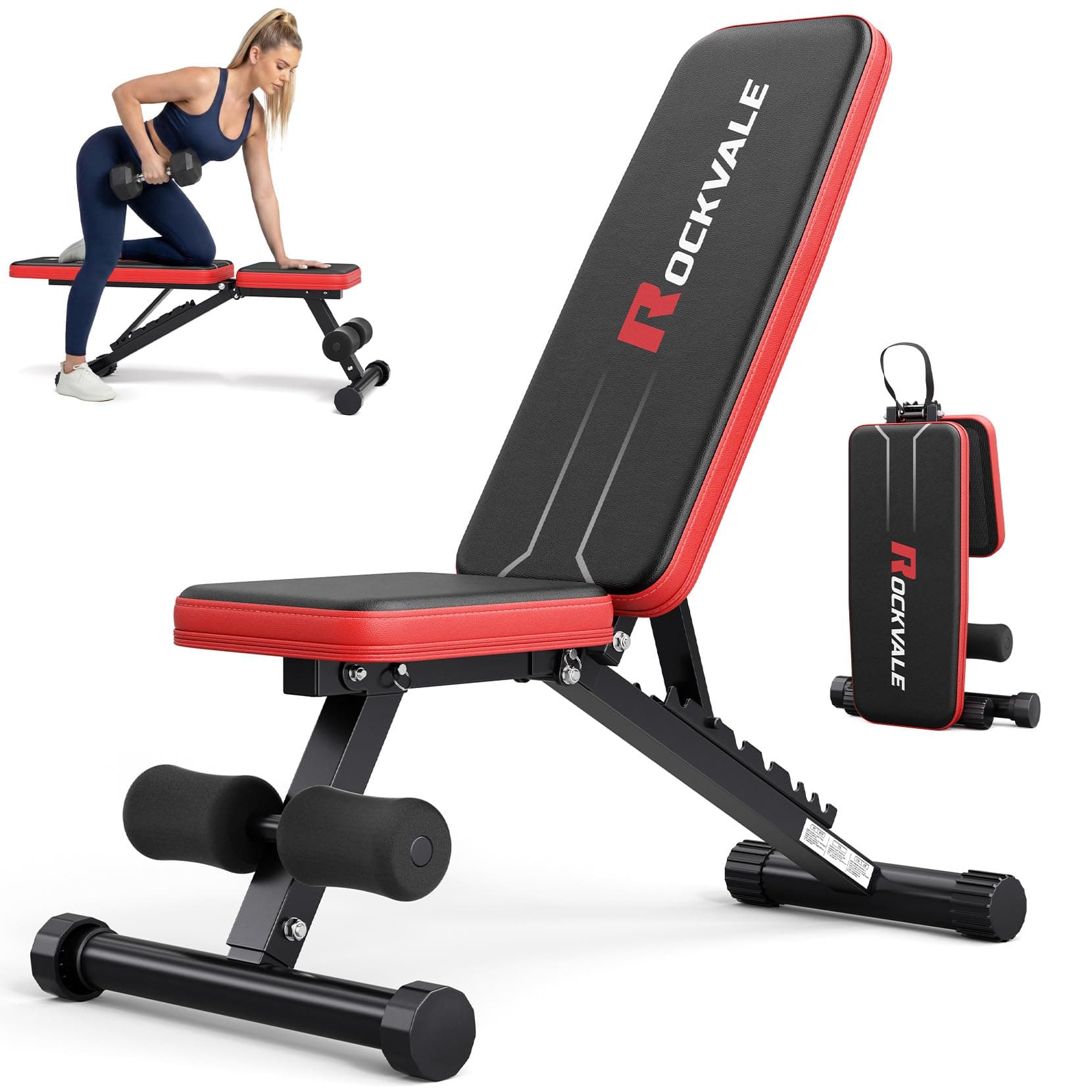 Rockvale Banc de Musculation Réglable, 9 Positions – Banc Pliable Fitness Incliné, Plat et Décliné, Banc d’Haltères Compact en Acier pour Entraînement Complet à Domicile