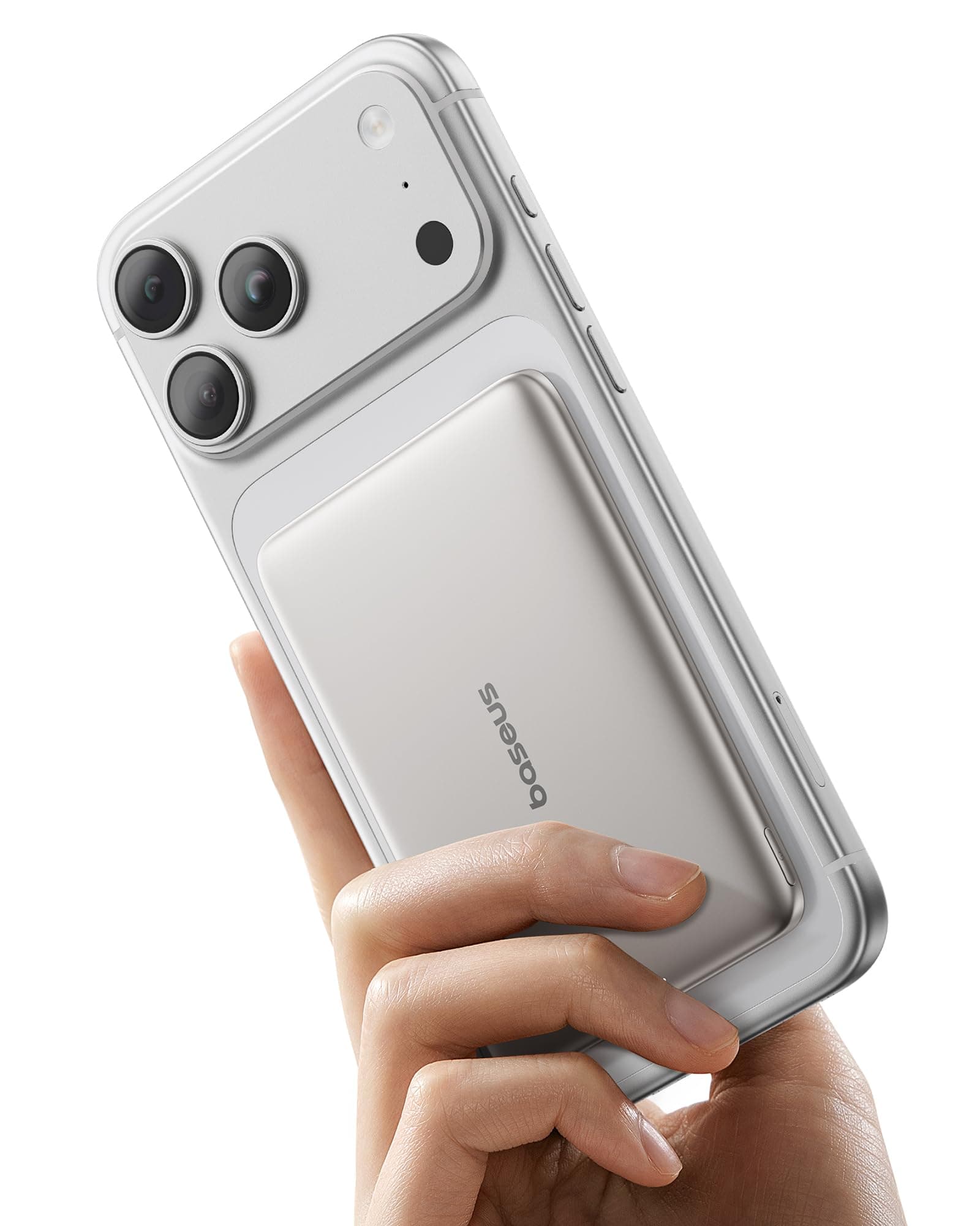 Baseus Picogo AM41 Power Bank, Ultra Slim 5000mAh Magsafe Powerbank, PD 20W de Carga Rápida, Portátil, Mini Bateria Externa Magnética con Cable USB C para iPhone 17/16/15/14/13/12, Titanio