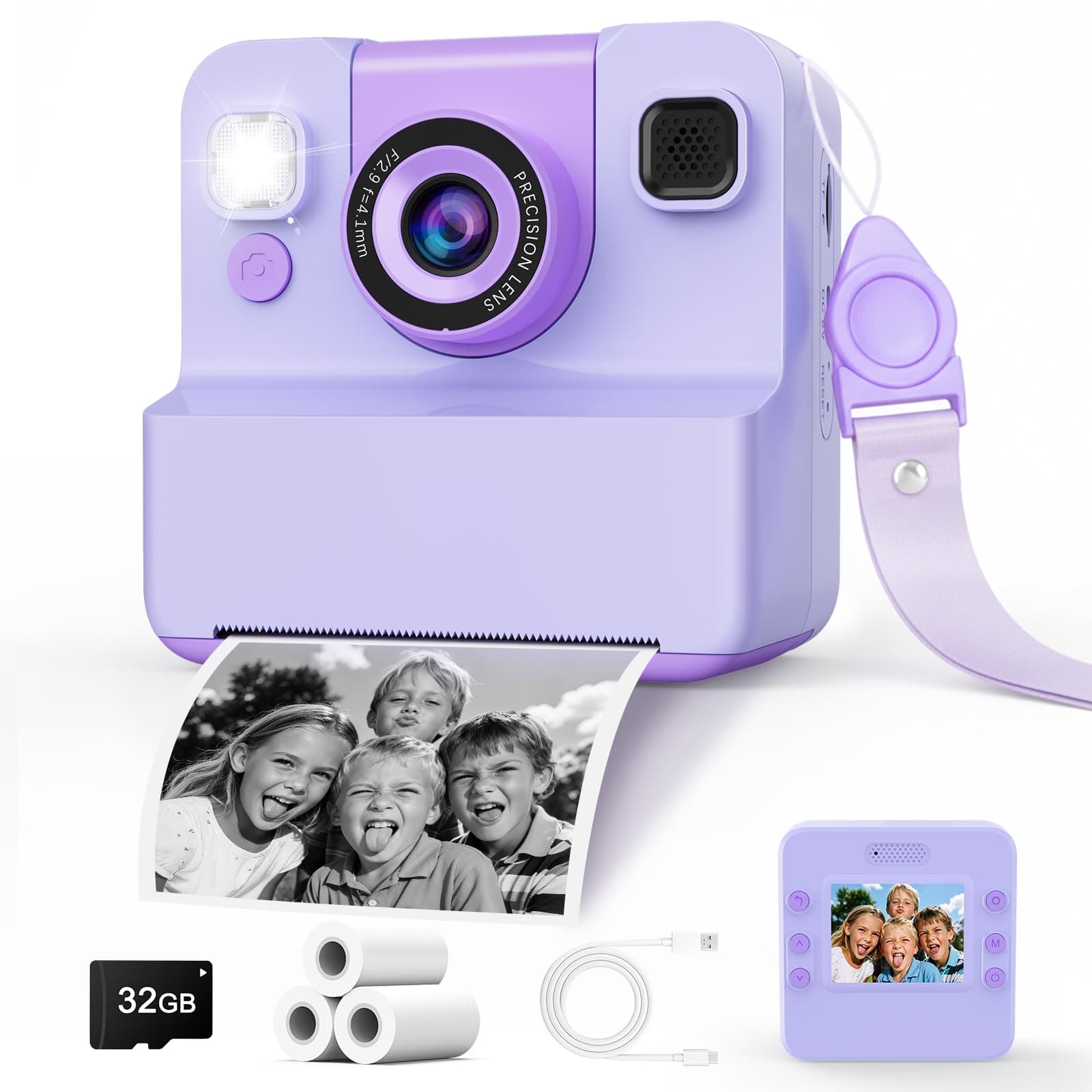Camara de Fotos Instantaneas,2.4" 1080P HD Camara Fotos Infantil Instantaneas Juguetes Niños 3-12 Años Cámara Instantánea Niños de Foto & Video 1080P & Música&5 Juegos de Rompecabezas 32GB