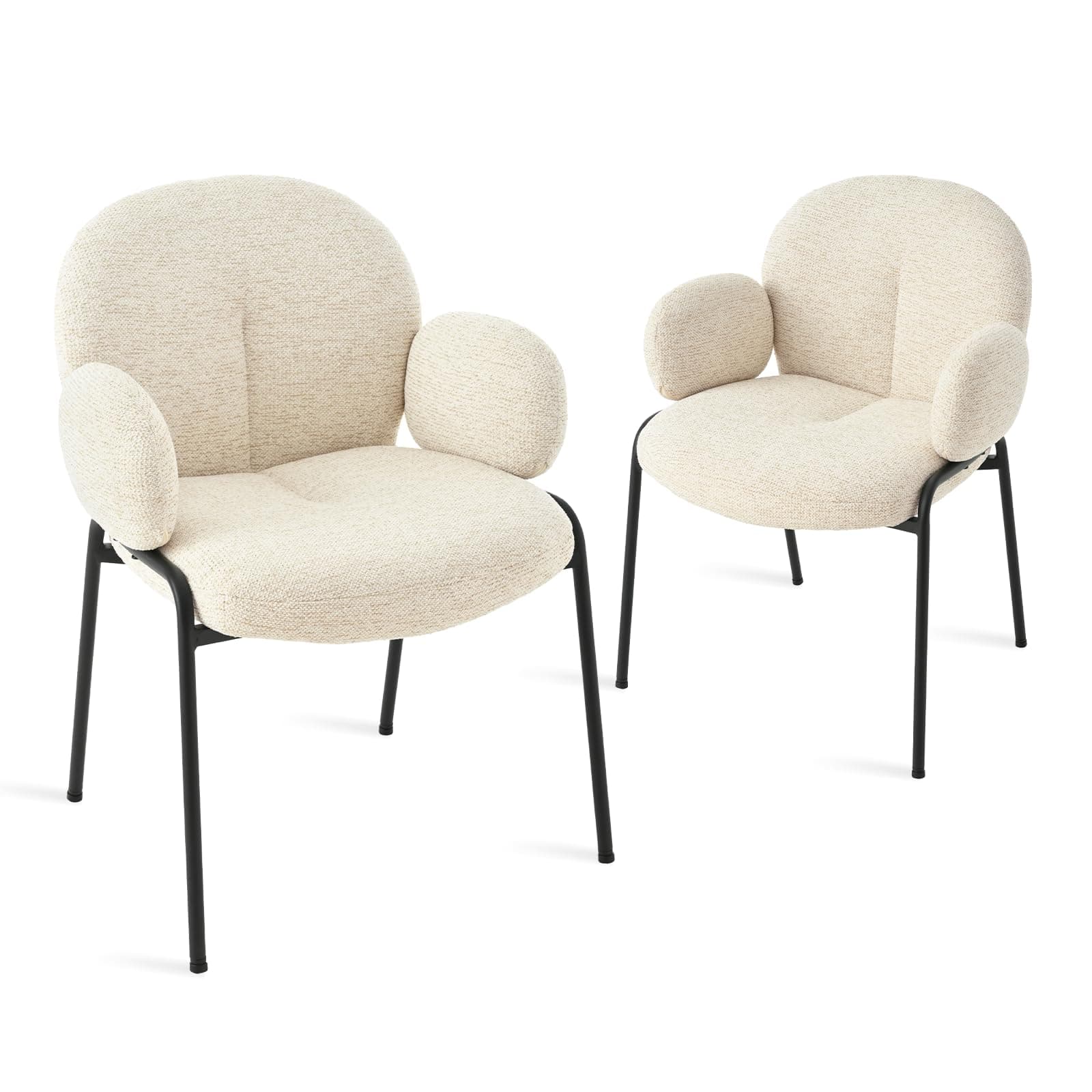 Goeurvant Lot de 2 chaises de Salle à Manger Beiges avec accoudoirs - Chaises rembourrées Modernes avec Dossier,Pieds réglables en Hauteur,chaises de Cuisine en Lin pour Salon,Salle à Manger