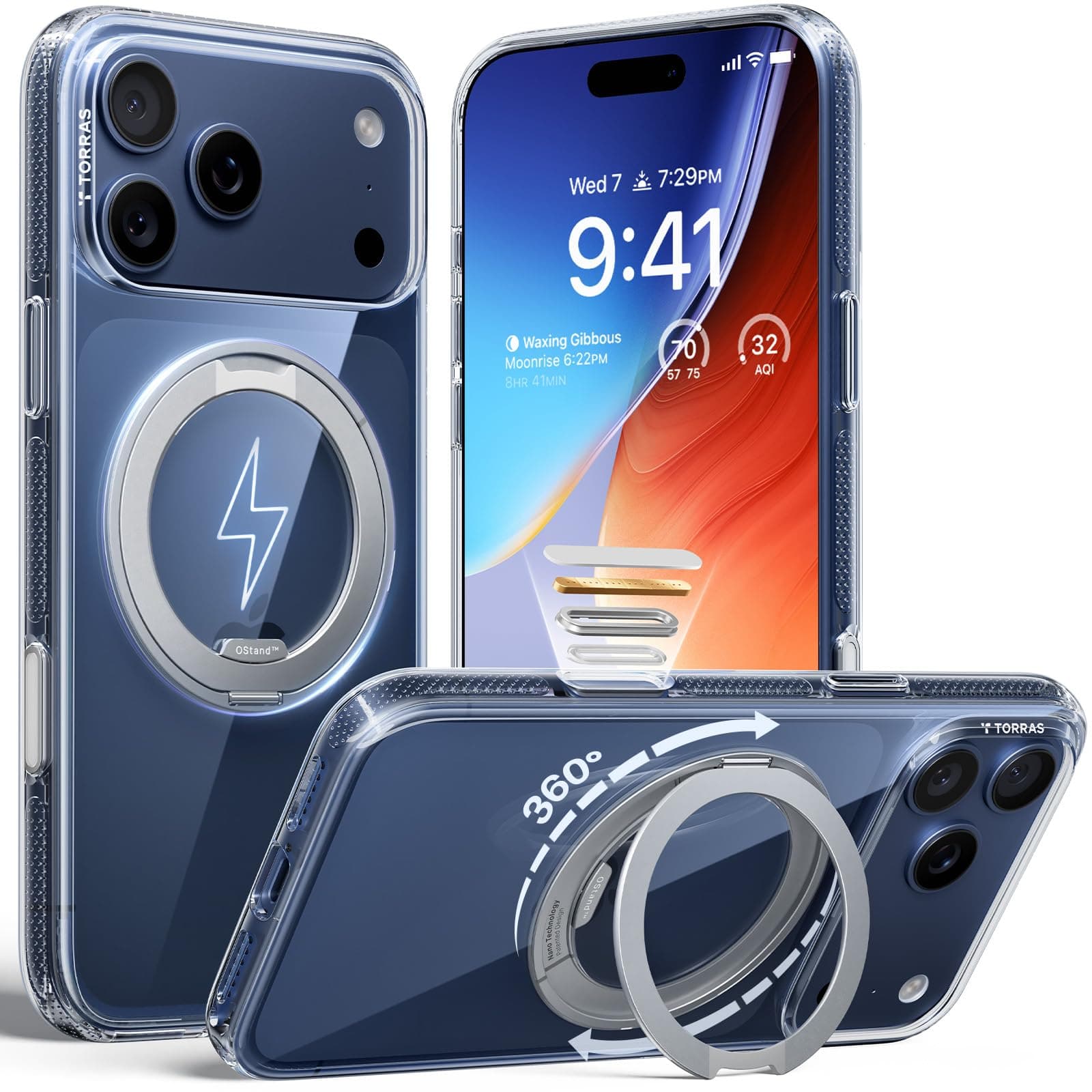 TORRAS 360° Ostand O3 Fitness für iPhone 17 Pro Max Hülle - Flexibler Magnetischer Ständer, Militärischer Schutz, Kompatibel mit MagSafe Hülle iPhone 17 Pro Max Case Dünne Griffige Transparent