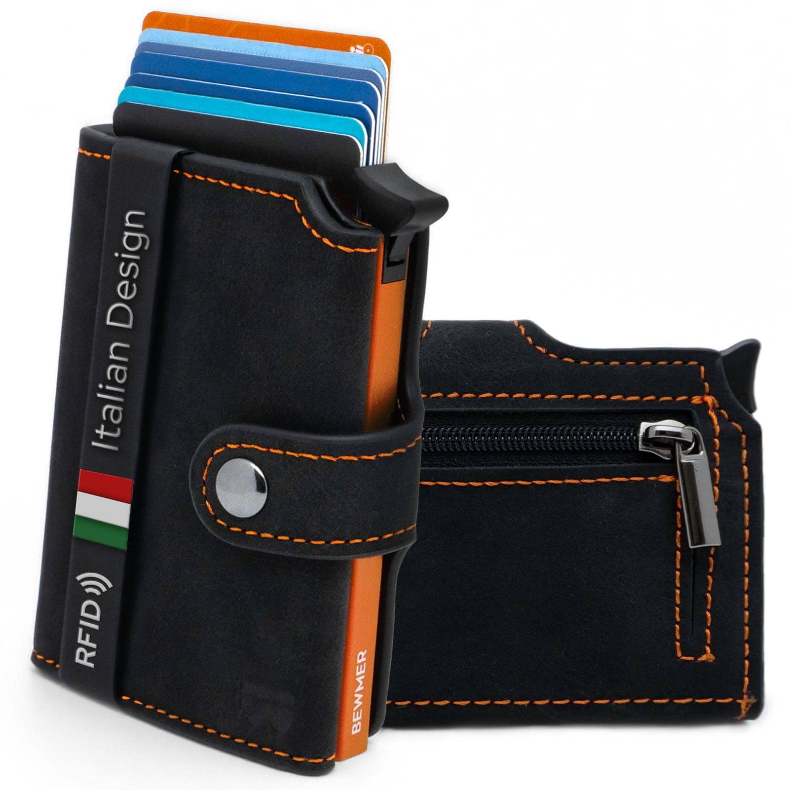 BEWMER v2 Portafoglio Uomo Slim In Similpelle Con Protezione RFID Anticlonazione – Porta Carte Di Credito Uomo E Donna Per 9 Tessere, Con Portamonete