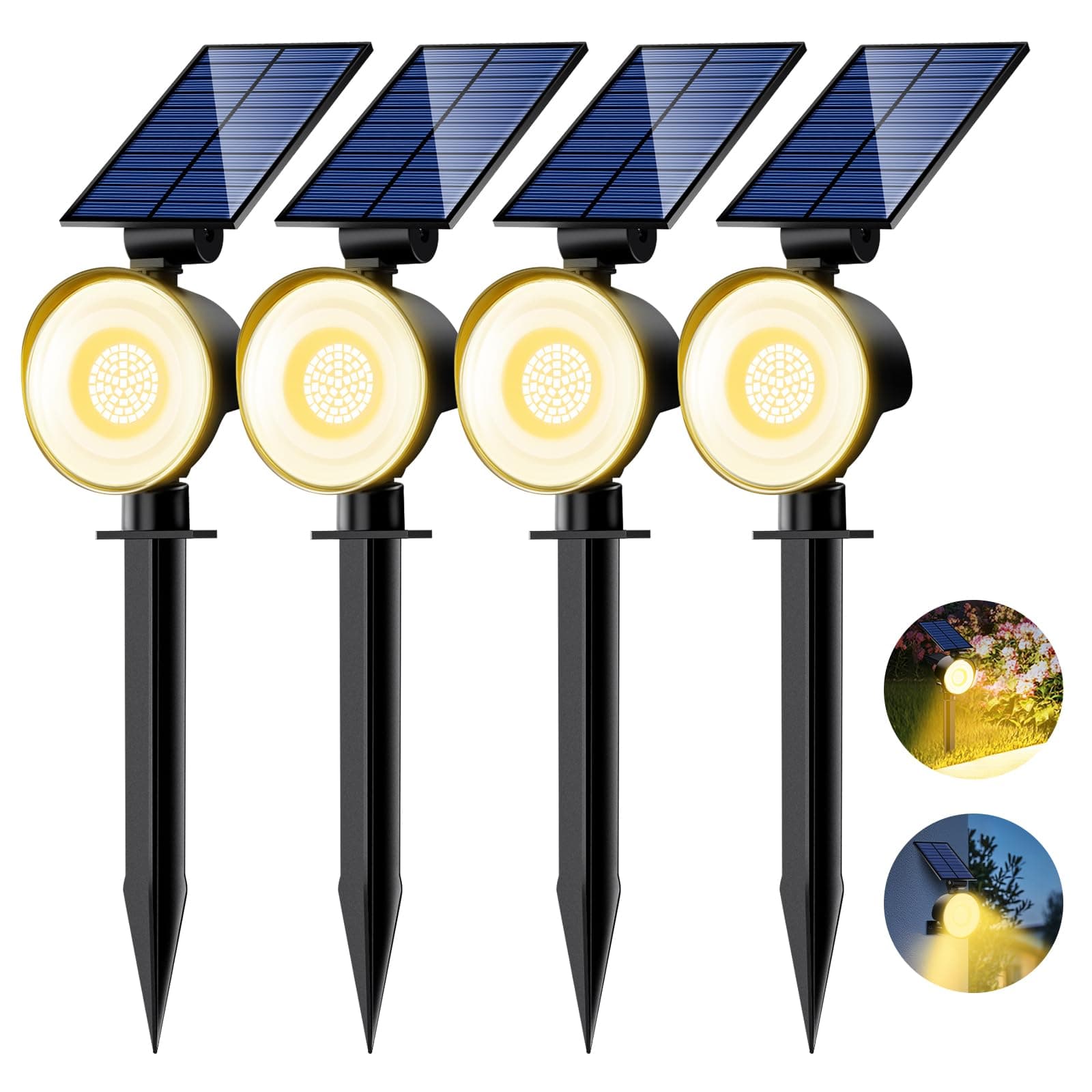 nipify 4 Piezas Luces Solares LED Exterior Jardin, [53 LED/3 Modos] Focos Led Exterior Solares Potente, Impermeable Luz Solar Jardin para Caminos, Patio, Terraza
