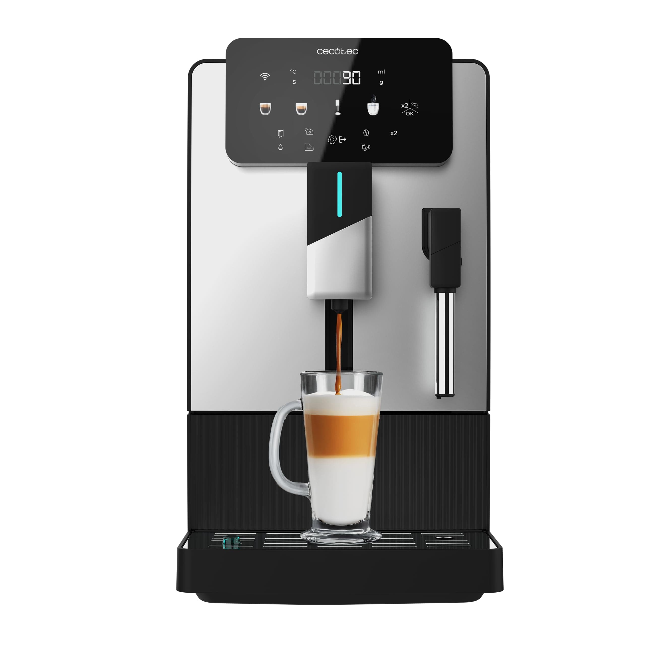 Cecotec Macchina Caffè Superautomatica Compatta Cremmaet Steam Latte Art. 19Bar, Vaporizzatore, Thermoblock, Plug&Play, Macinino Conico, 5 Livelli, Serbatoio Acqua 1.1L, Caffè 150g, Pulizia Automatica