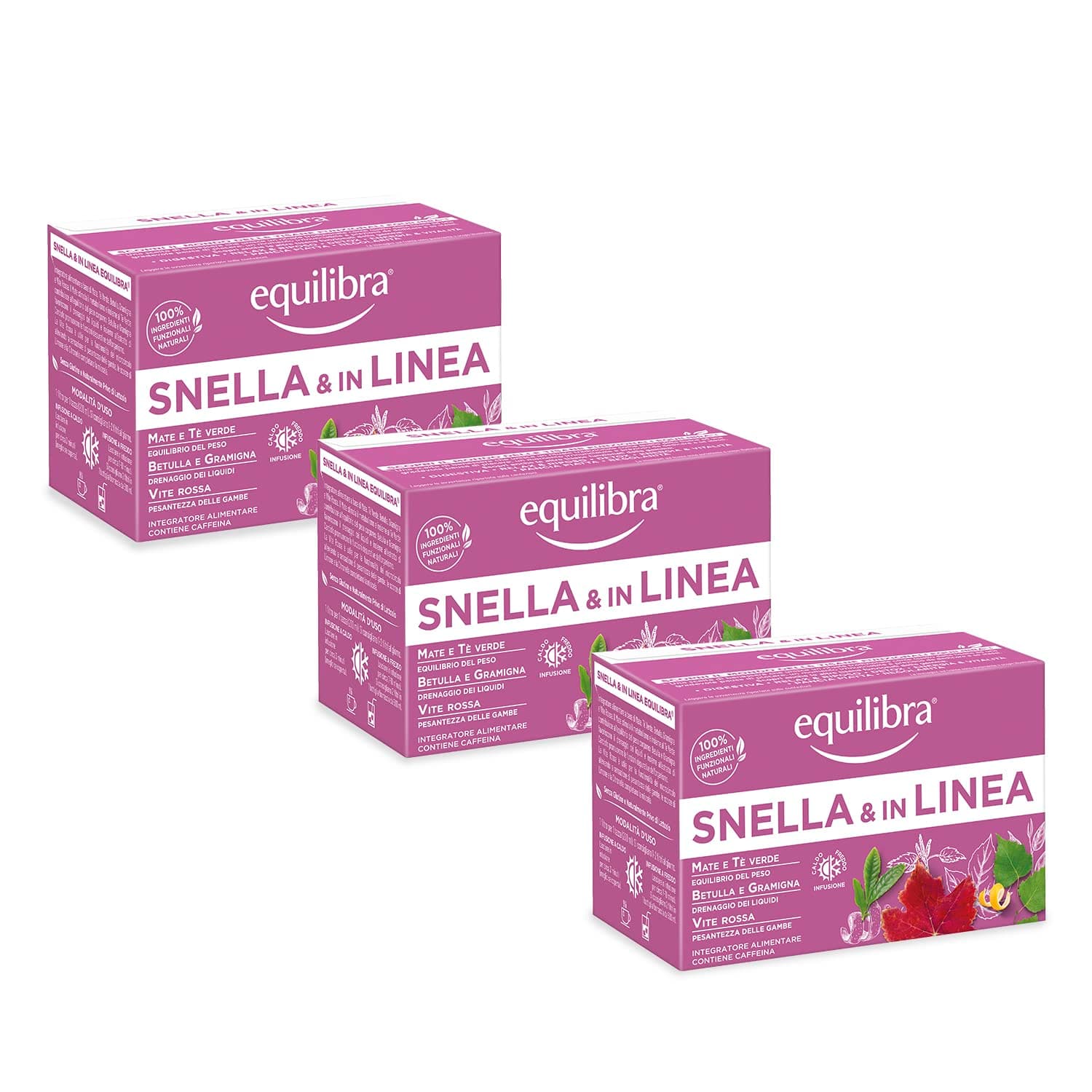 Equilibra Integratori Alimentari Tisane, Tisana Snella e In Linea, 100% Ingredienti Funzionali per l'Equilibrio del Peso Corporeo, con Mate e Tè Verde, Materiali 100% Riciclabili, 3 Pezzi da 15 Filtri