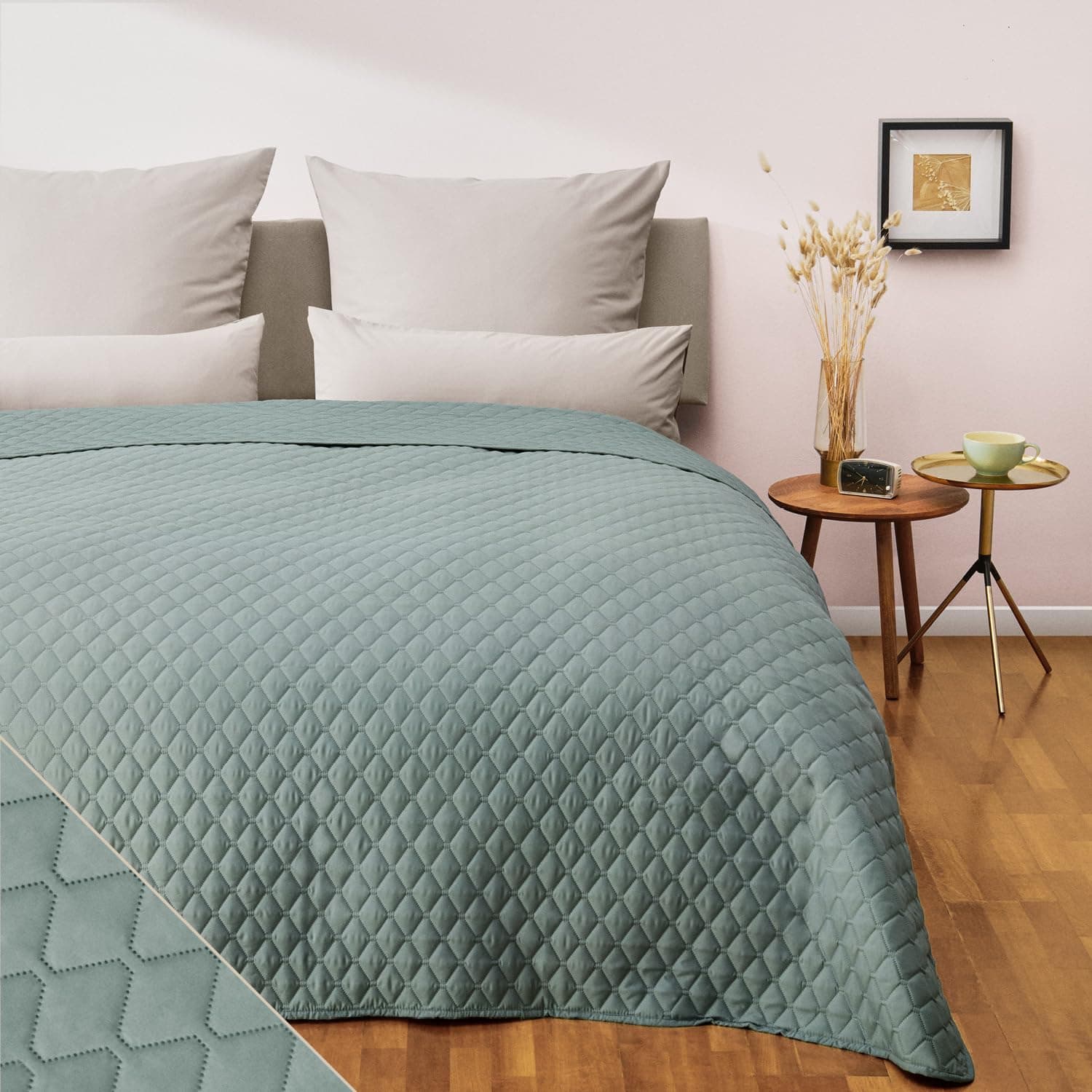 Blumtal Tagesdecke 170x210 cm - Oeko-TEX zertifizierter Bettüberwurf als Tagesdecke 90x200 (Bettgröße) - Tagesdecken - Sofaüberwurf - Couch Überwurf - Sofaüberwürfet - Grün