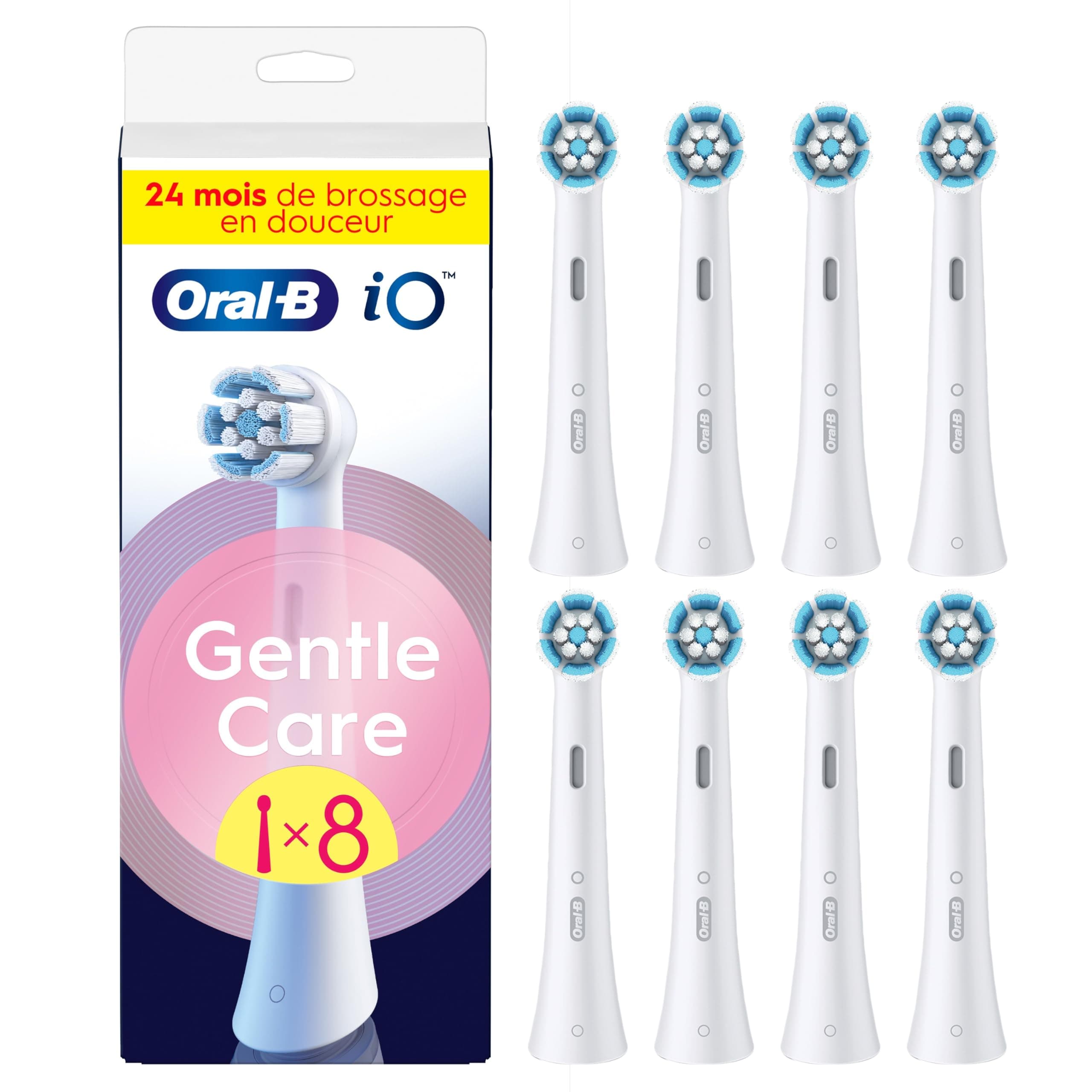 Oral-B Lot De 8 Brossettes De Rechange Gentle Care, AUTHENTIQUES, Blanches, Brossage Le Plus Doux, Conviennent Aux Gencives Sensibles, Brossette Ronde Pour Les Brosses A Dents Electriques Oral B iO