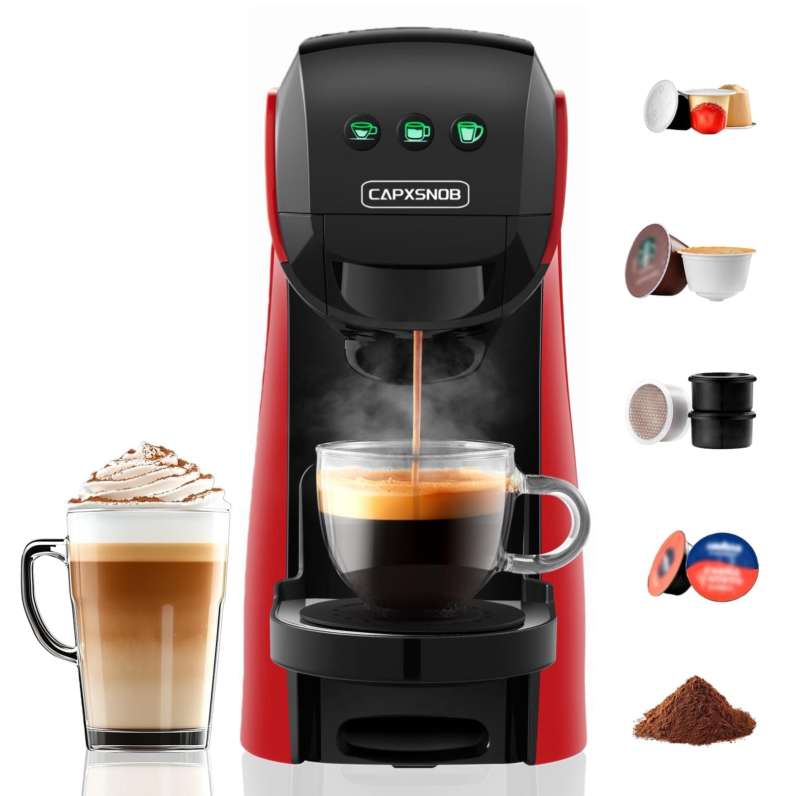 Warriors1 Cafetera Cápsula 5en1 para Dolce Gusto, Nespresso, Lavazza A Modo Mio, Espresso Point y Café Molido, 20bar, 0,8L, Automática y Compacta Máquina Multicapsula, Multibebida para Hogar y Oficina