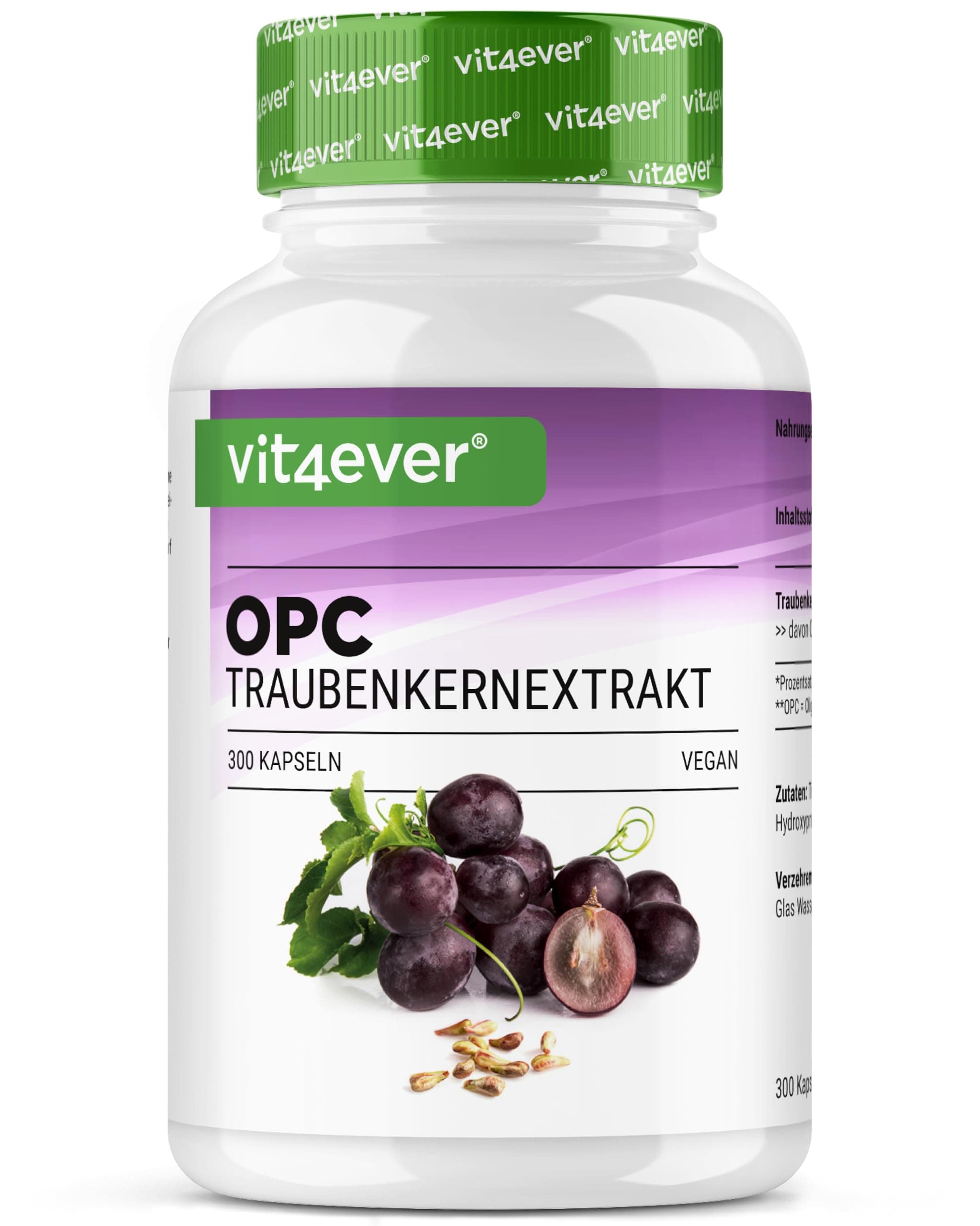 OPC Traubenkernextrakt - 300 Kapseln - 1000 mg Extrakt mit 700 mg OPC - Höchster Gehalt nach HPLC - Laborgeprüft - Aus europäischen Weintrauben - Vegan - Hochdosiert