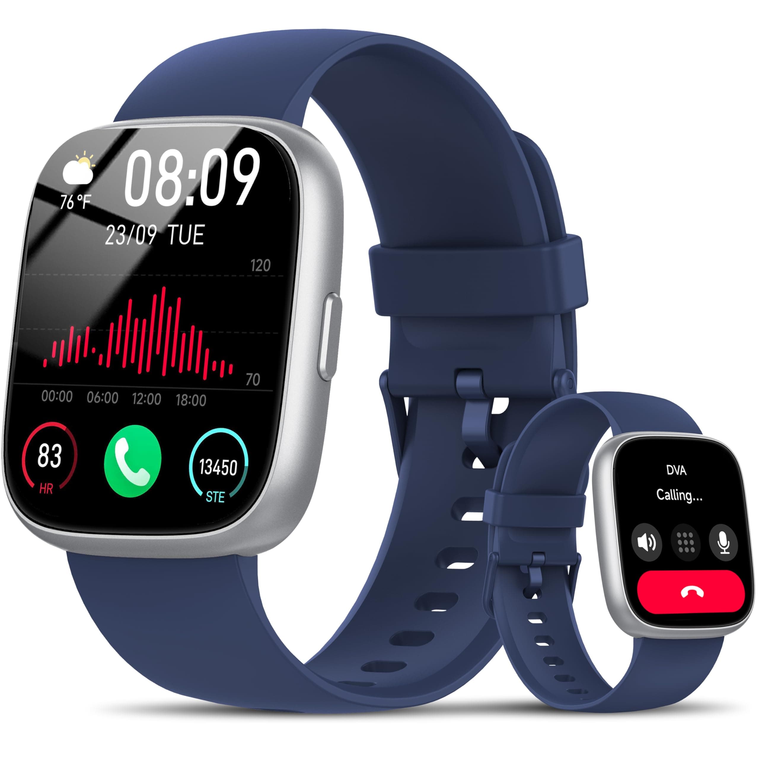 Reloj Inteligente Hombre Mujer con Alexa, 1,83" Smartwatch con Llamadas Bluetooth,120+ Deportivos Smart Watch con Pulsómetro/Podómetro/Monitor de Sueño, IP68 Pulsera Actividad para Android iOS, Azul