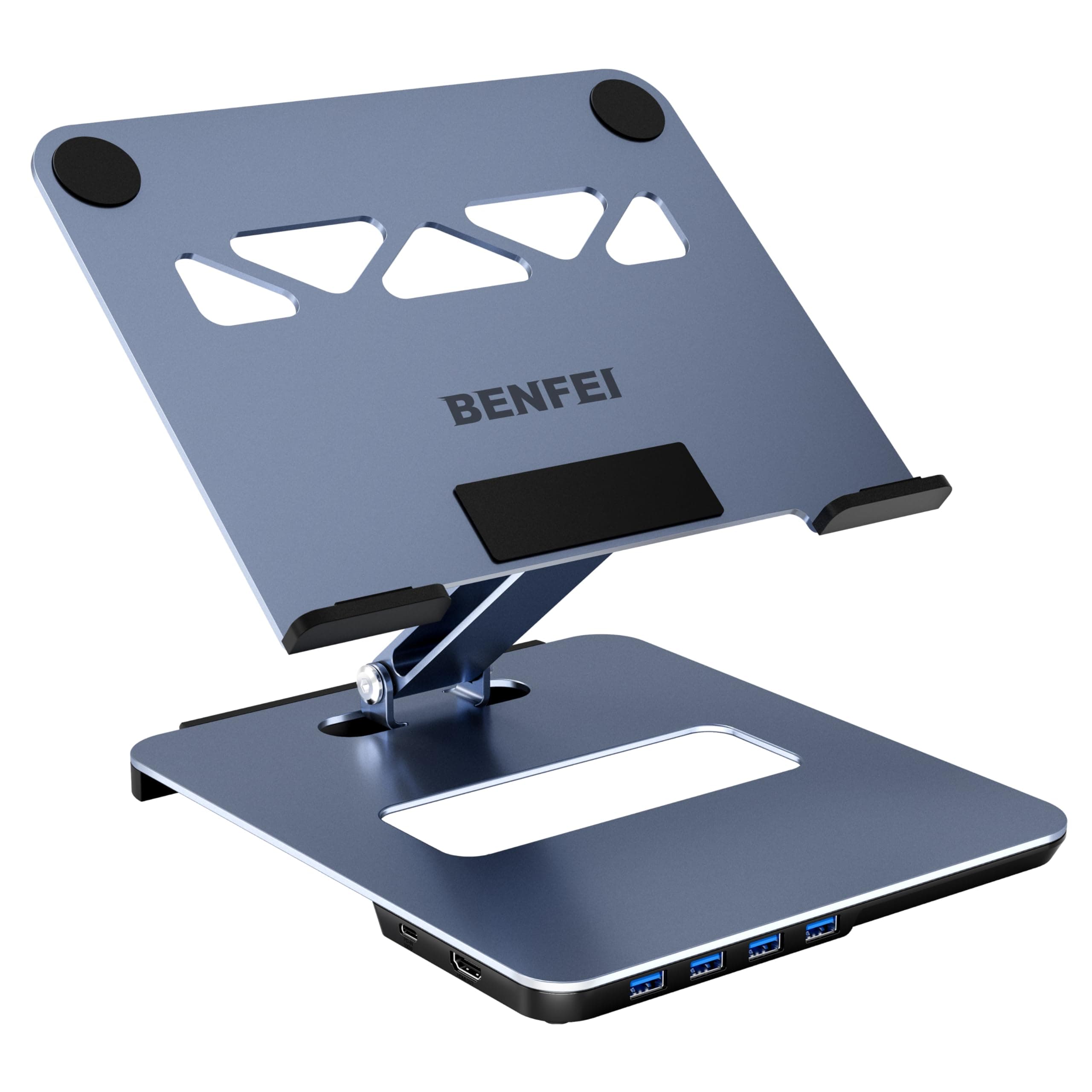BENFEI Soporte Portátil Mesa Plegable, Aleación de Aluminio Elevador Portatil, con Hub USB C 6 en 1, HDMI 4K@60Hz, 4*USB 3.0, PD 100W Compatible con MacBook Pro/Air, iPad Pro, XPS, Thinkpad