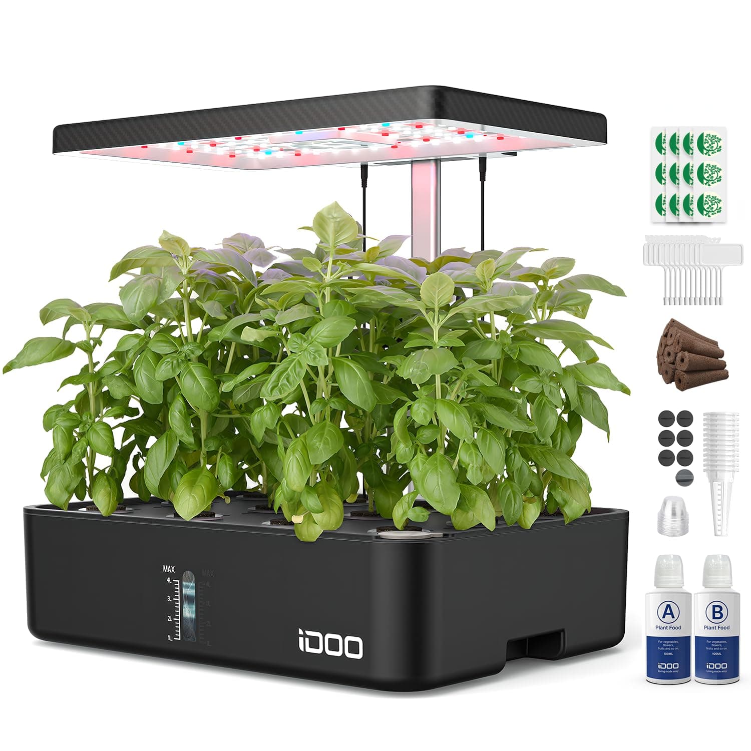 iDOO Huerto de Interior, 12 Vainas Jardinería de Interior y Lámpara LED de Crecimiento, Smart Garden con Temporizador Automático, Altura Ajustable, ID-IG301 Kit de Germinación