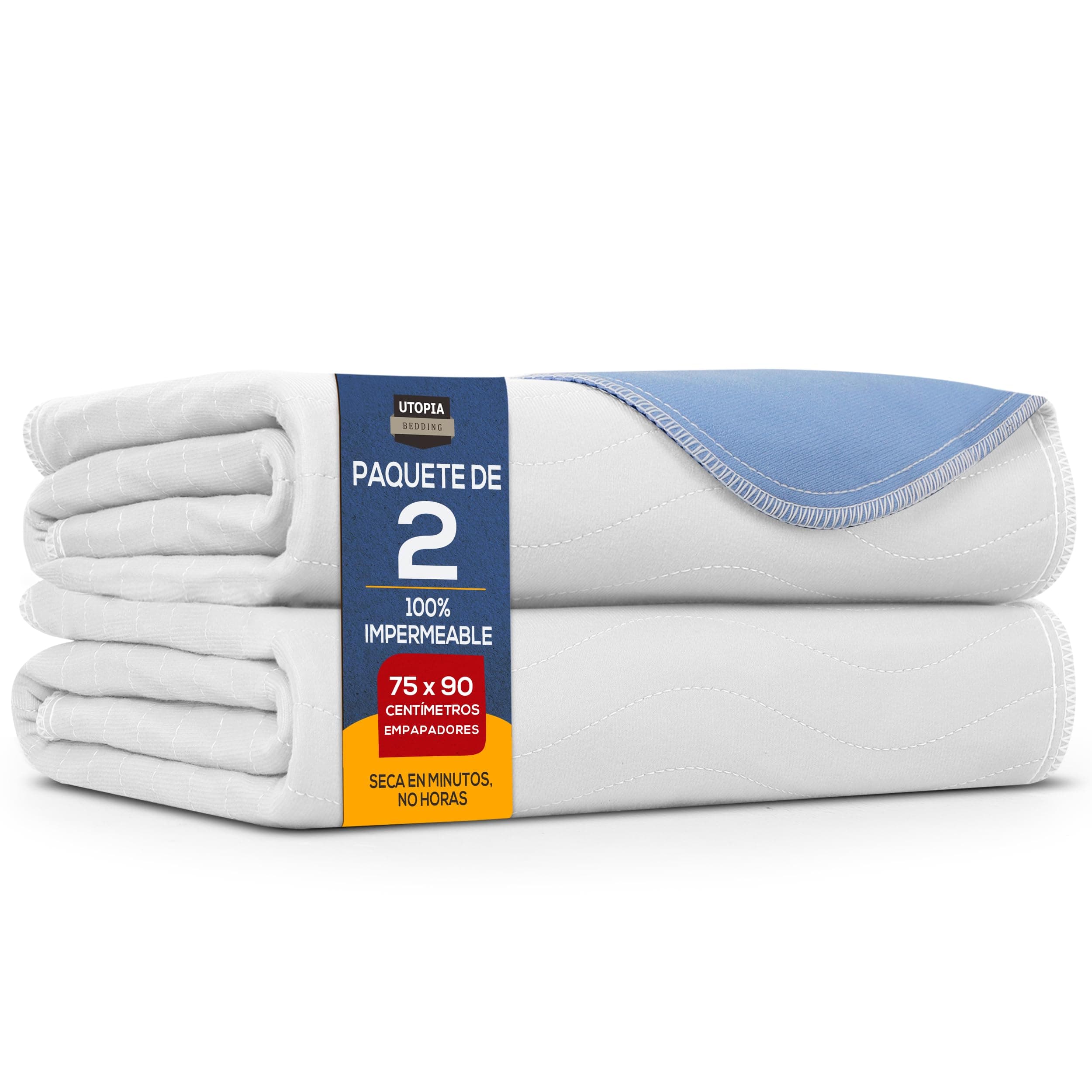 Utopia Bedding Protectores de Cama 75 x 90 cm (Paquete de 2) Blanco/Azul – Protectores de colchón Impermeables, Lavables y Reutilizables