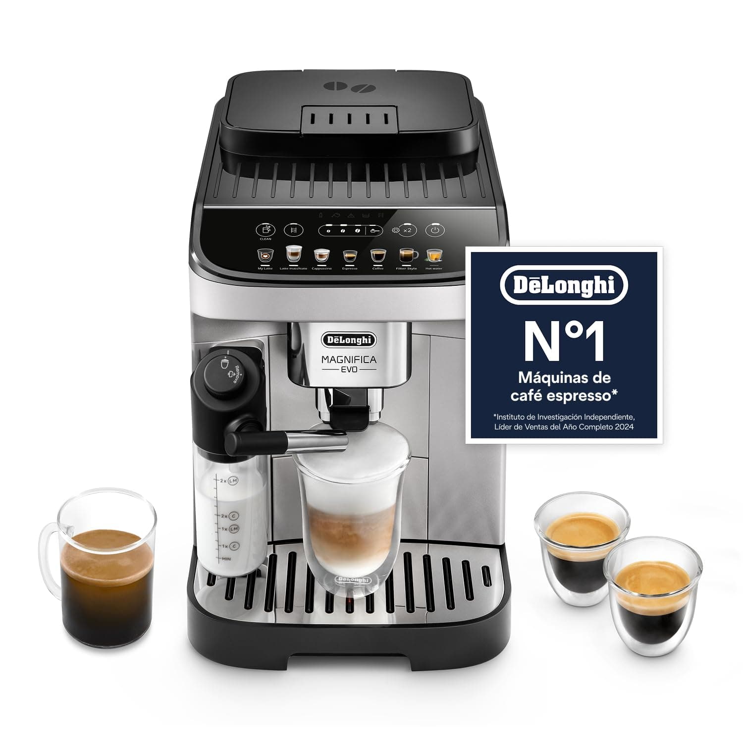 De’Longhi Magnifica Evo – Perfetto Cafetera Superautomática, LatteCrema Jarra de leche automática, 7 Bebidas One-Touch, Controles Soft Touch, Plata y Negro (ECAM292.81.SB)