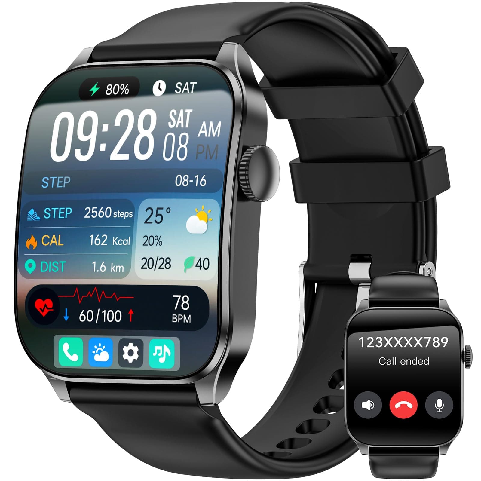 Haulvean Reloj Inteligente Hombre Mujer, 1,91" HD Pantalla Curvada Grande Moda Smartwatch,Llamadas Bluetooth/Podómetro/Pulsómetro/Monitor de Sueño/100+ Modos Deportivos para Android iOS (Negro)